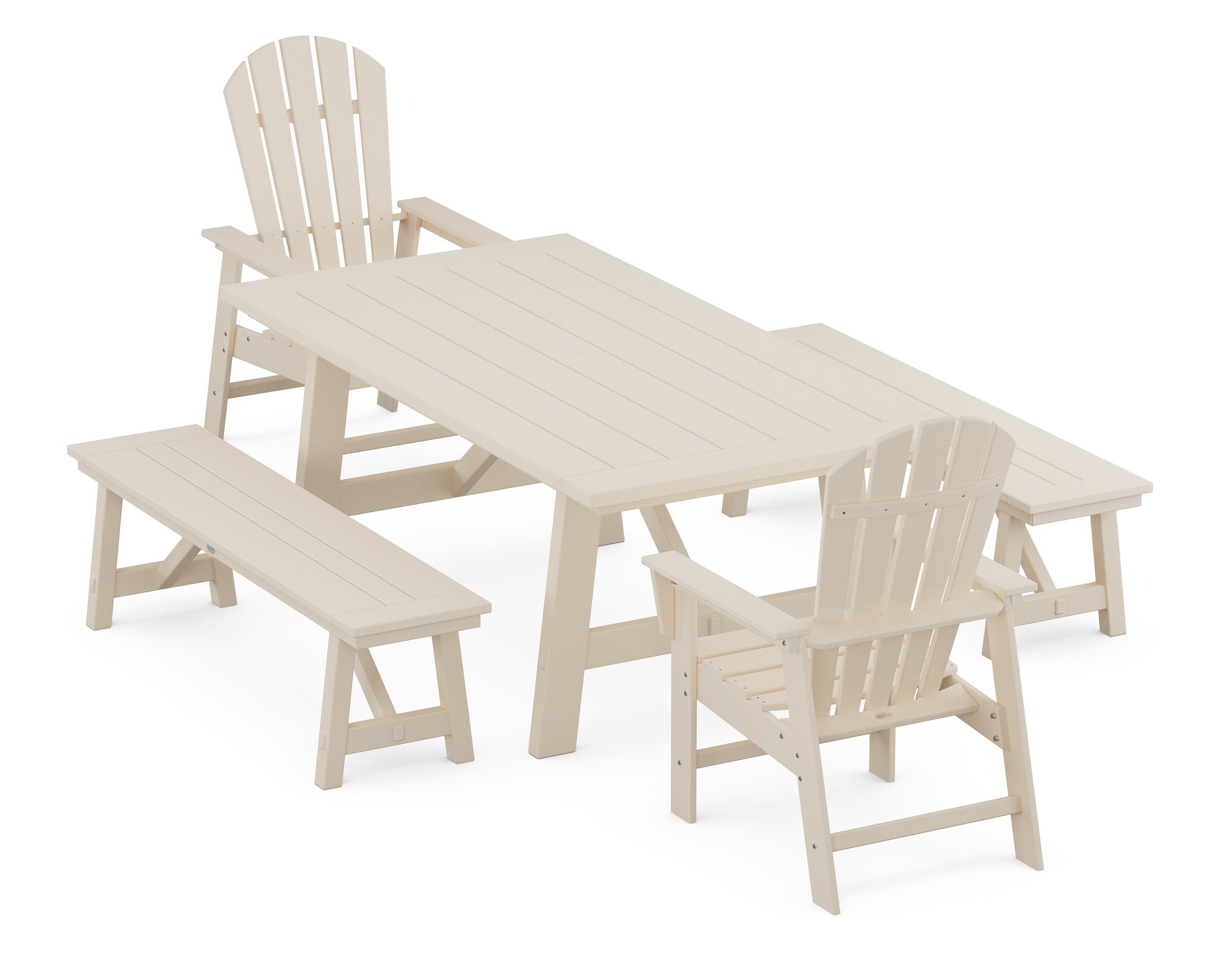 POLYWOOD® South Beach 5-Piece Rustic Farmhouse Dining Set With Benches in Sand