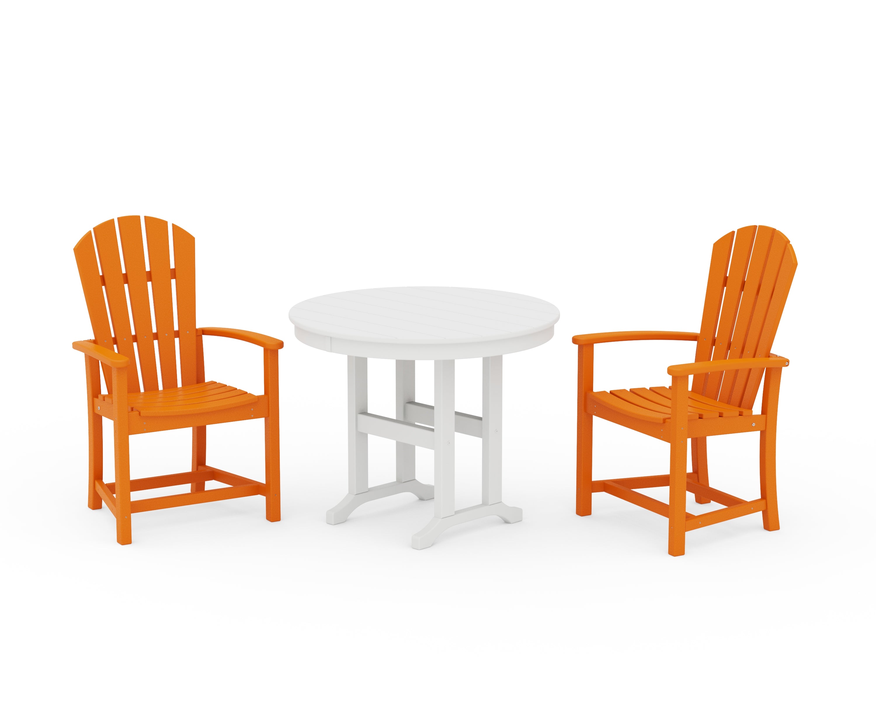 POLYWOOD Palm Coast 3-Piece Round Farmhouse Dining Set in Tangerine / White