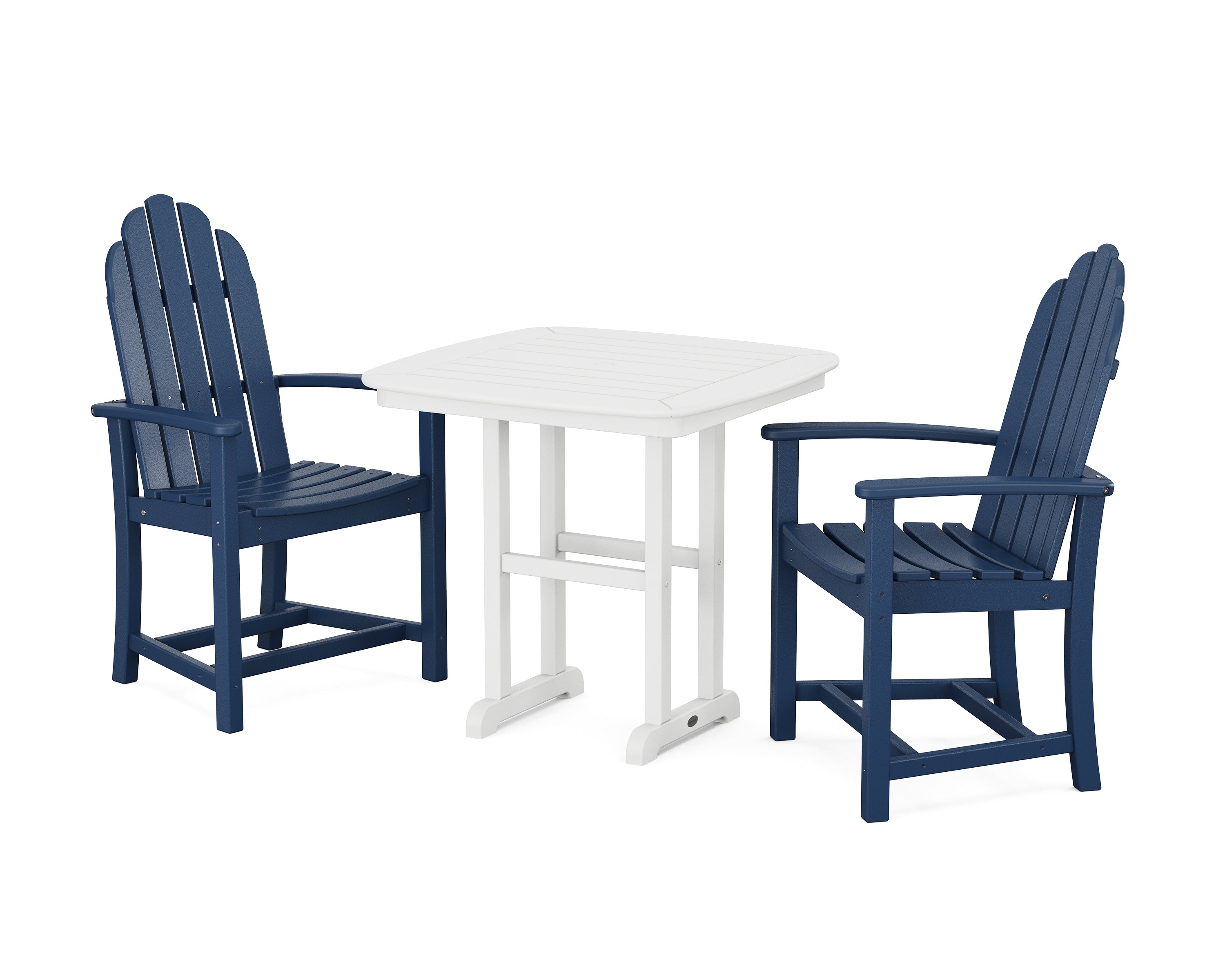 POLYWOOD® Classic Adirondack 3-Piece Dining Set in Navy / White