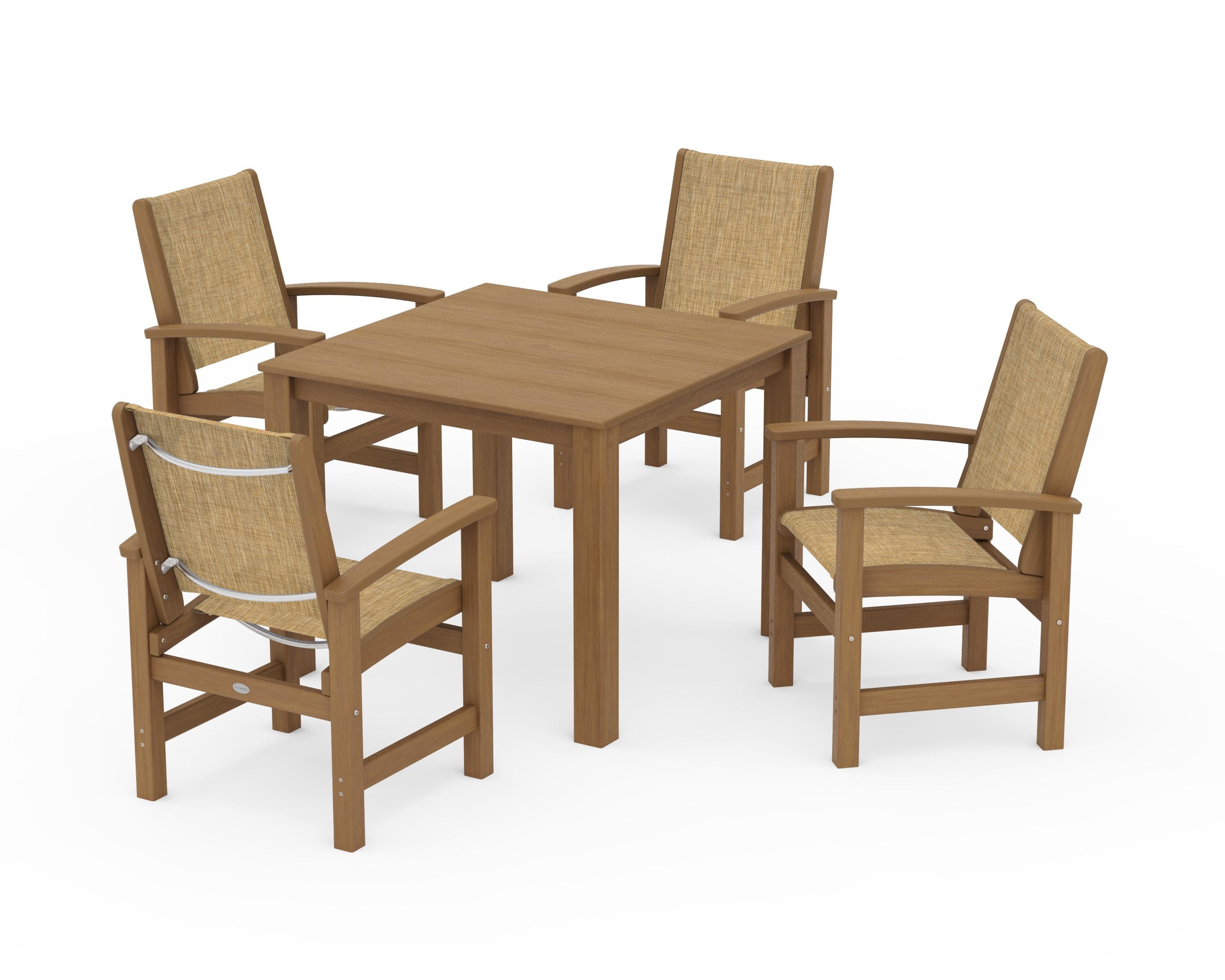 POLYWOOD Coastal 5-Piece Parsons Dining Set in Natural / Burlap Sling