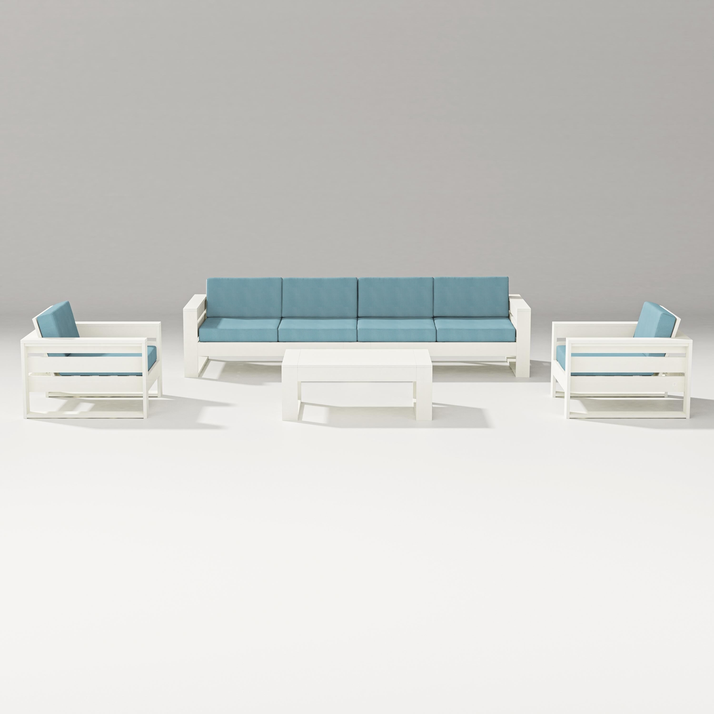 PW Designer Series Latitude 5-Piece Lounge Sofa Set in Vintage White / Lattice Sky Blue