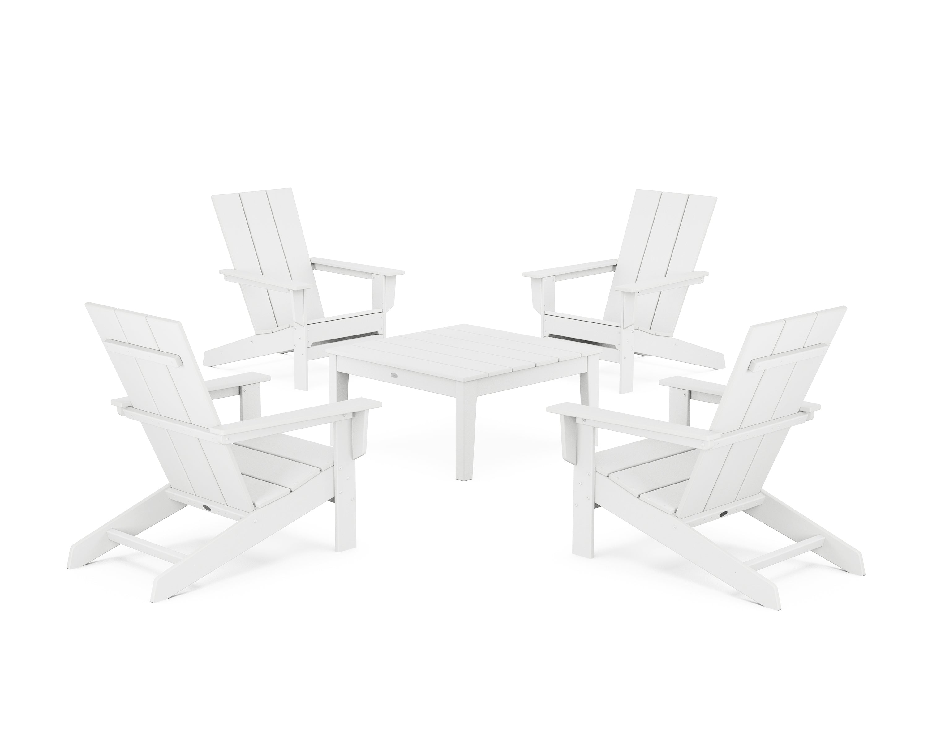 POLYWOOD® 5-Piece Modern Studio Adirondack Chair Conversation Group in White