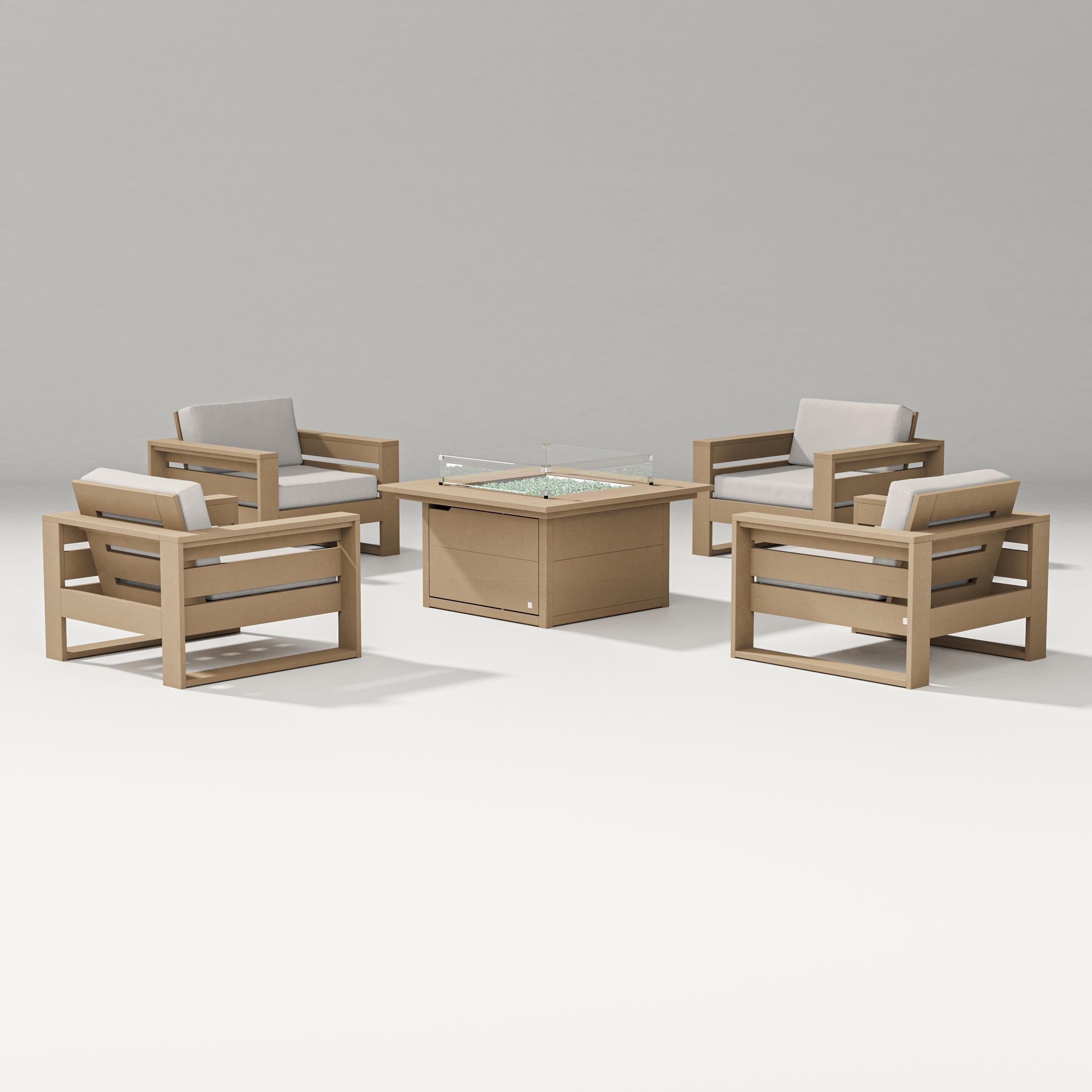 PW Designer Series Latitude 5-Piece Lounge Fire Table Set in Vintage Sahara / Cast Ash