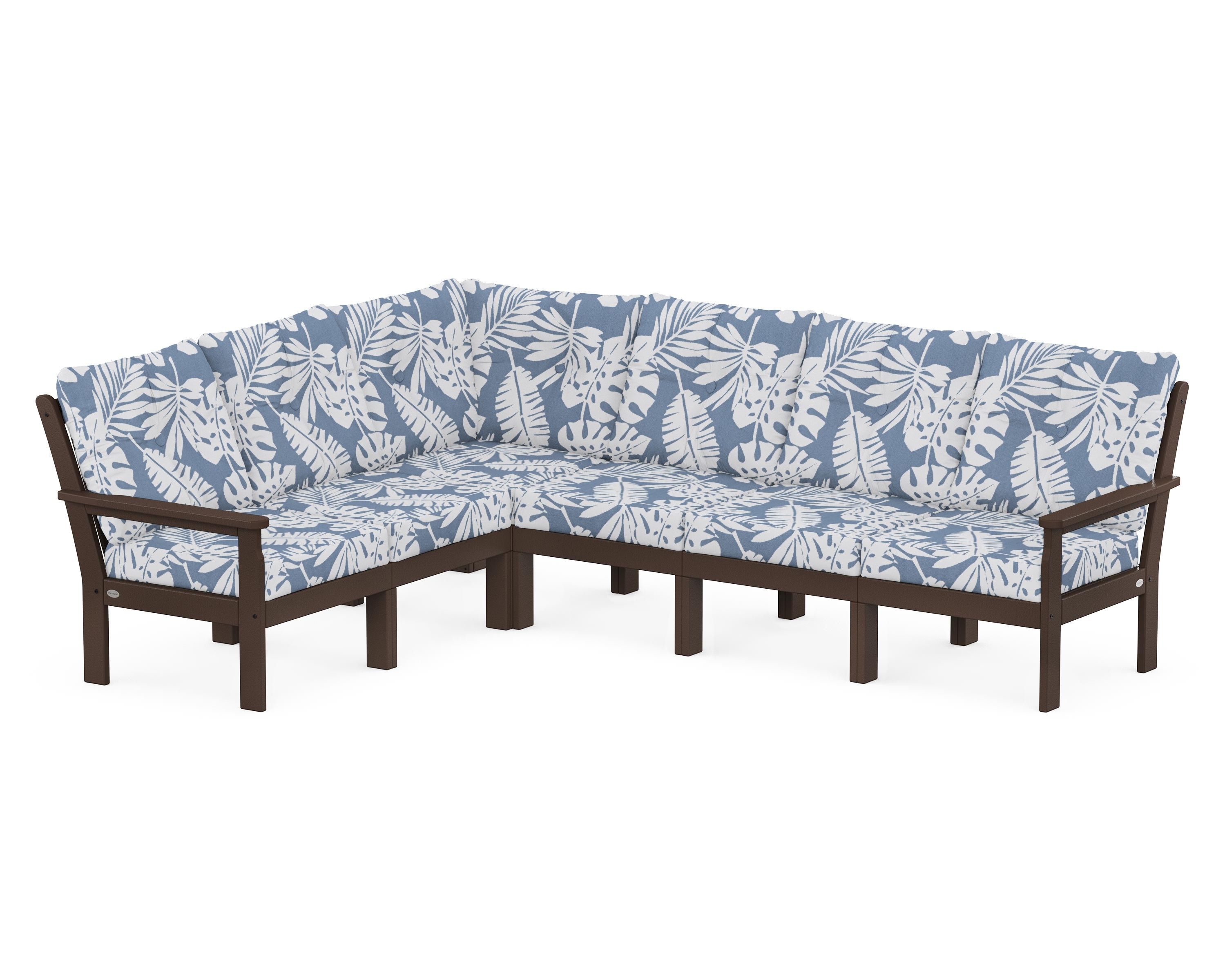 POLYWOOD Vineyard 6-Piece Sectional in Mahogany / Leaf Sky Blue