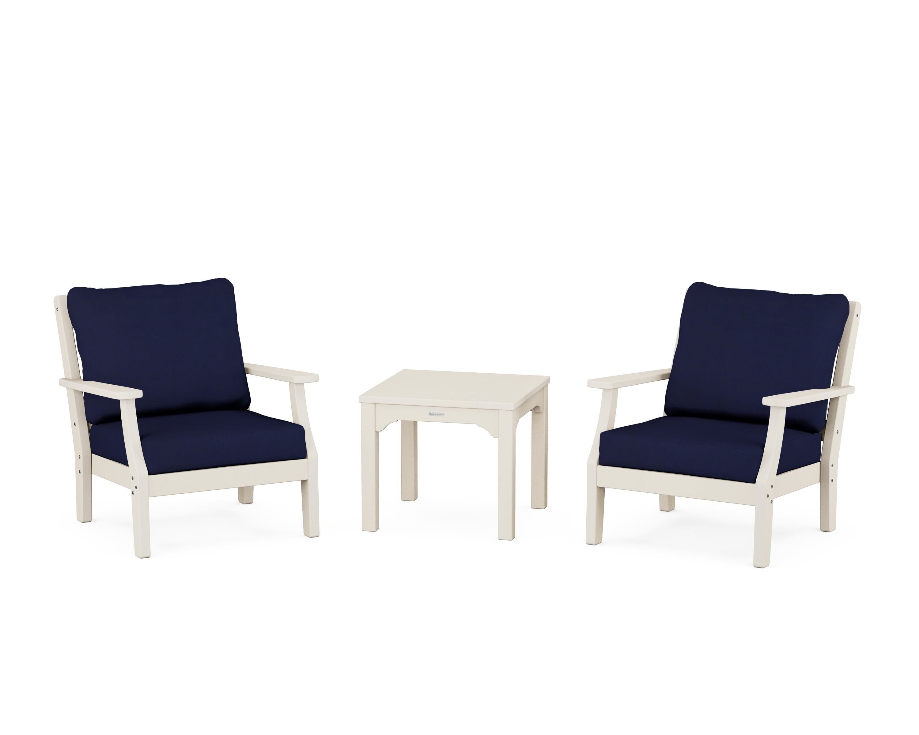 Martha Stewart by POLYWOOD Chinoiserie 3-Piece Deep Seating Set in Sand / Navy