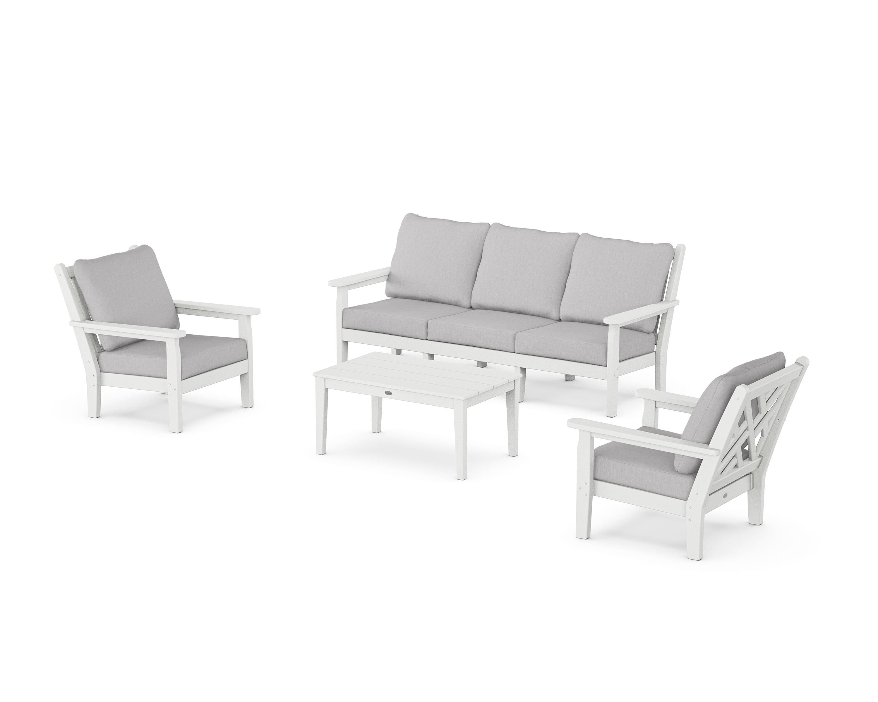 POLYWOOD Chippendale 4-Piece Deep Seating Set with Sofa in White / Granite