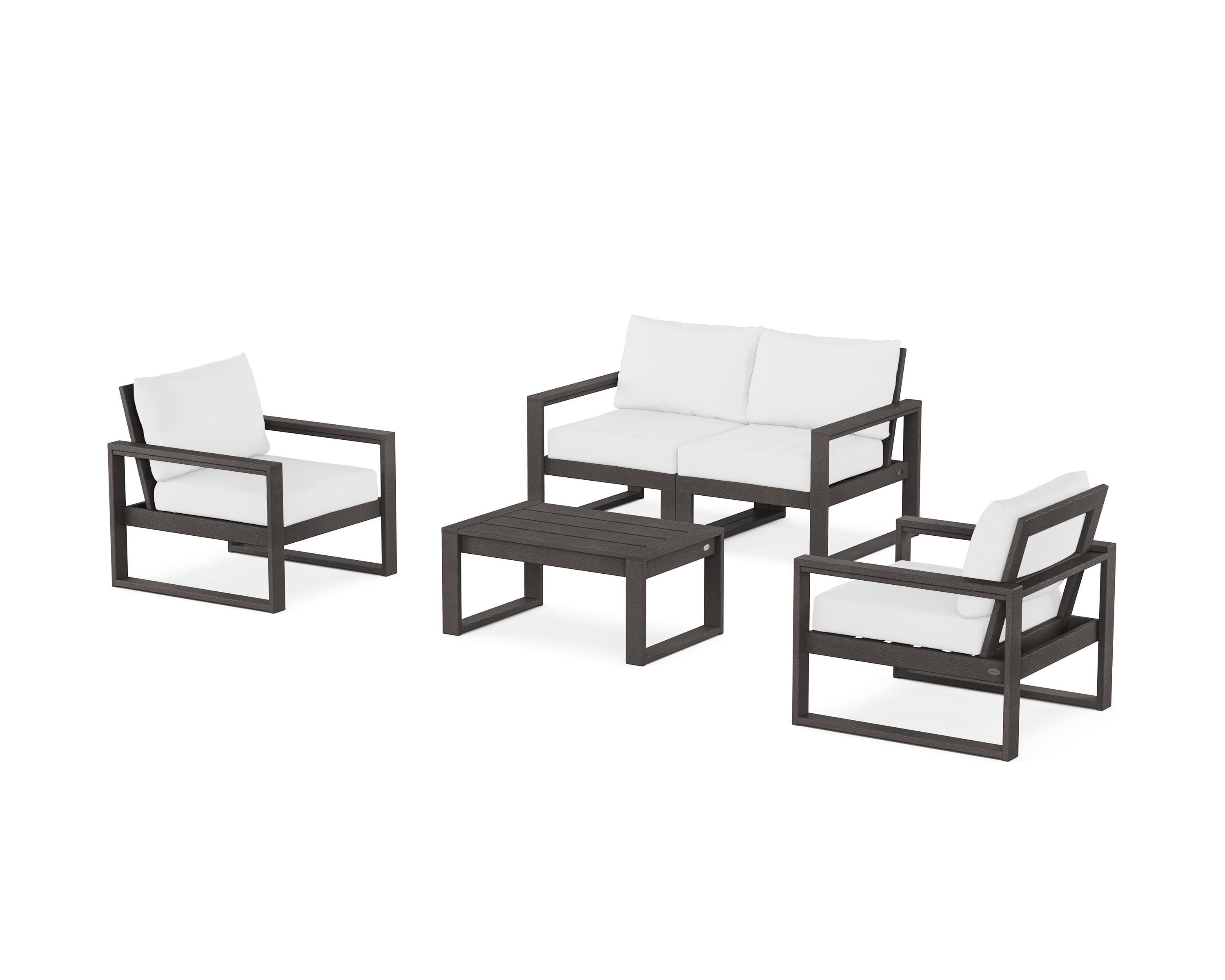 POLYWOOD EDGE Sectional 4-Piece Deep Seating Set with Loveseat in Vintage Coffee / Natural