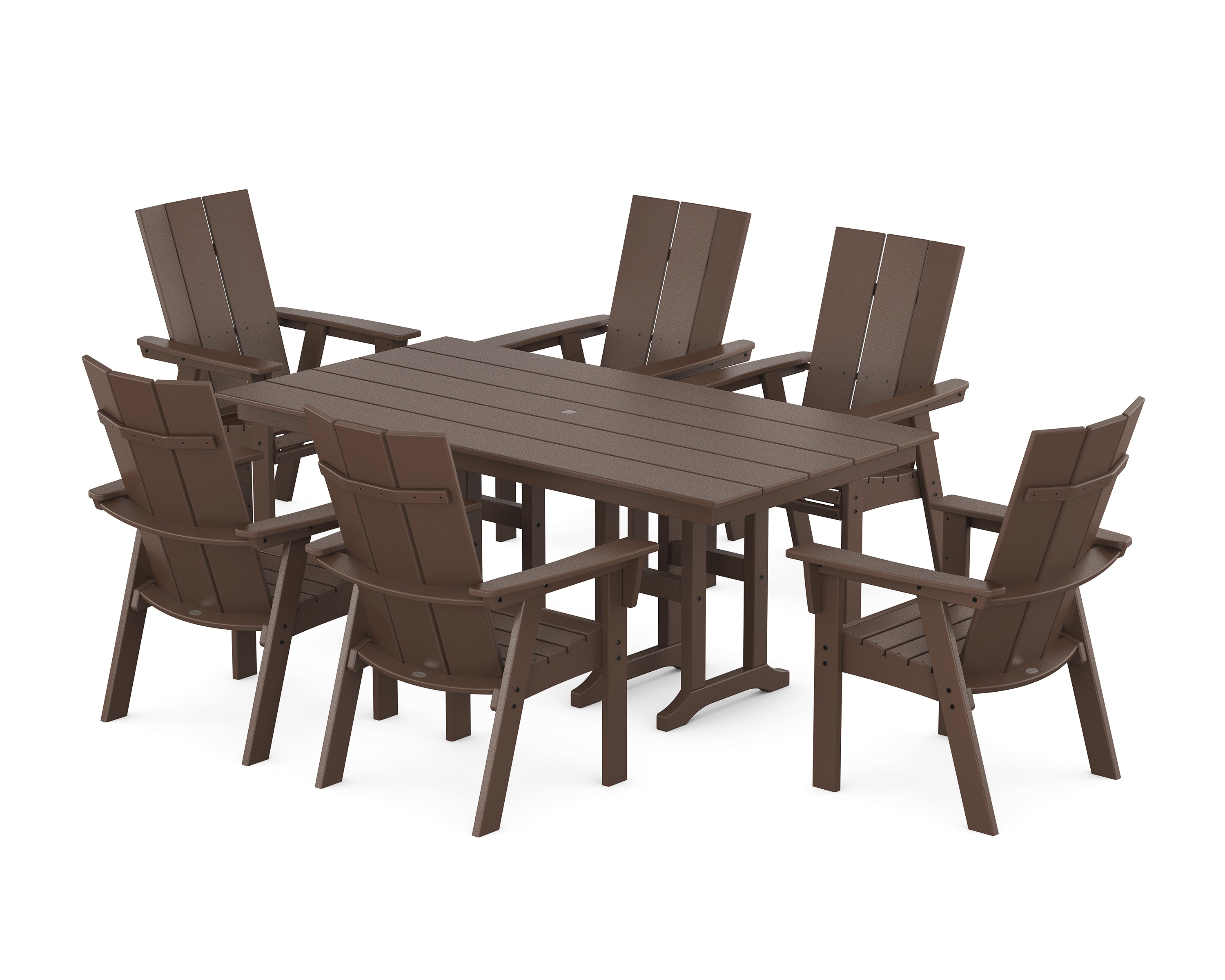 POLYWOOD Modern Curveback Adirondack 7-Piece Farmhouse Dining Set in Mahogany