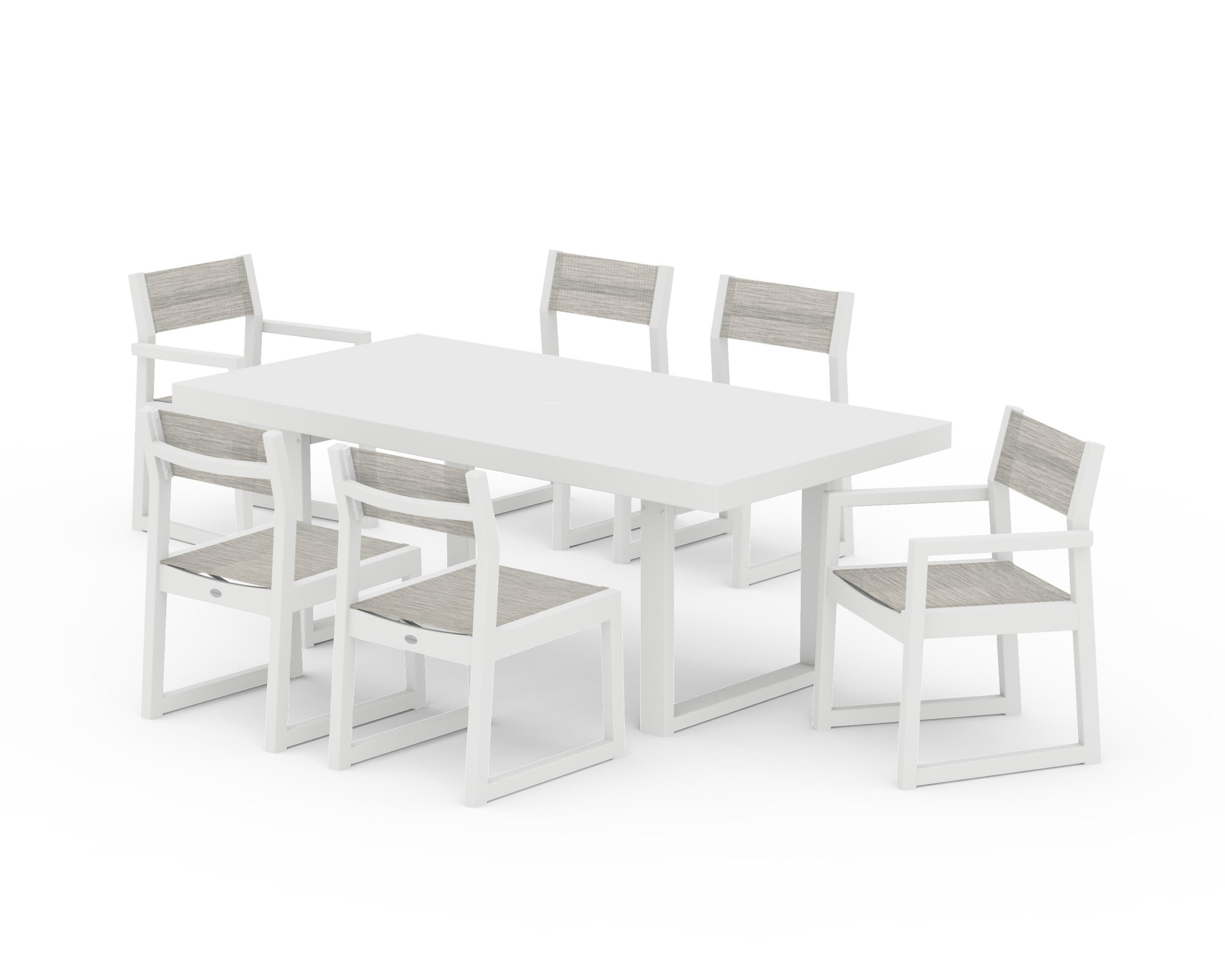 POLYWOOD EDGE Sling 7-Piece Dining Set in White / Birch Sling