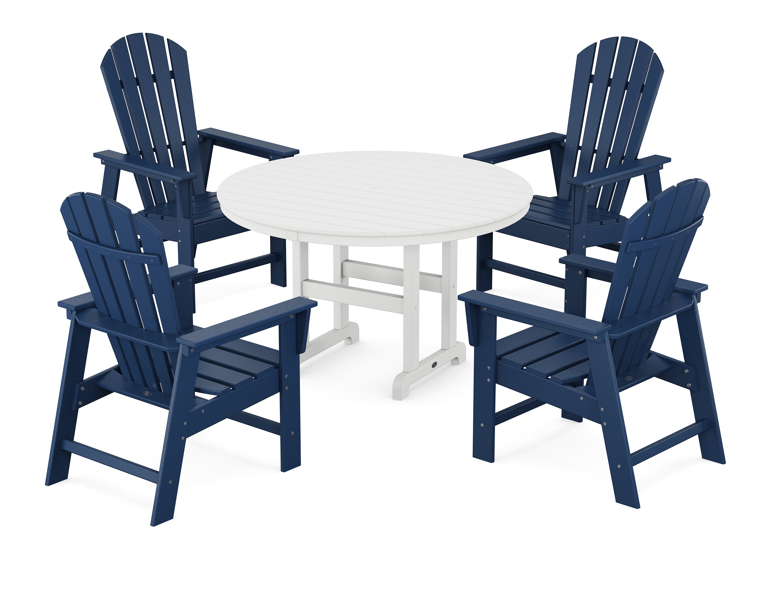 POLYWOOD® South Beach 5-Piece Round Farmhouse Dining Set in Navy / White