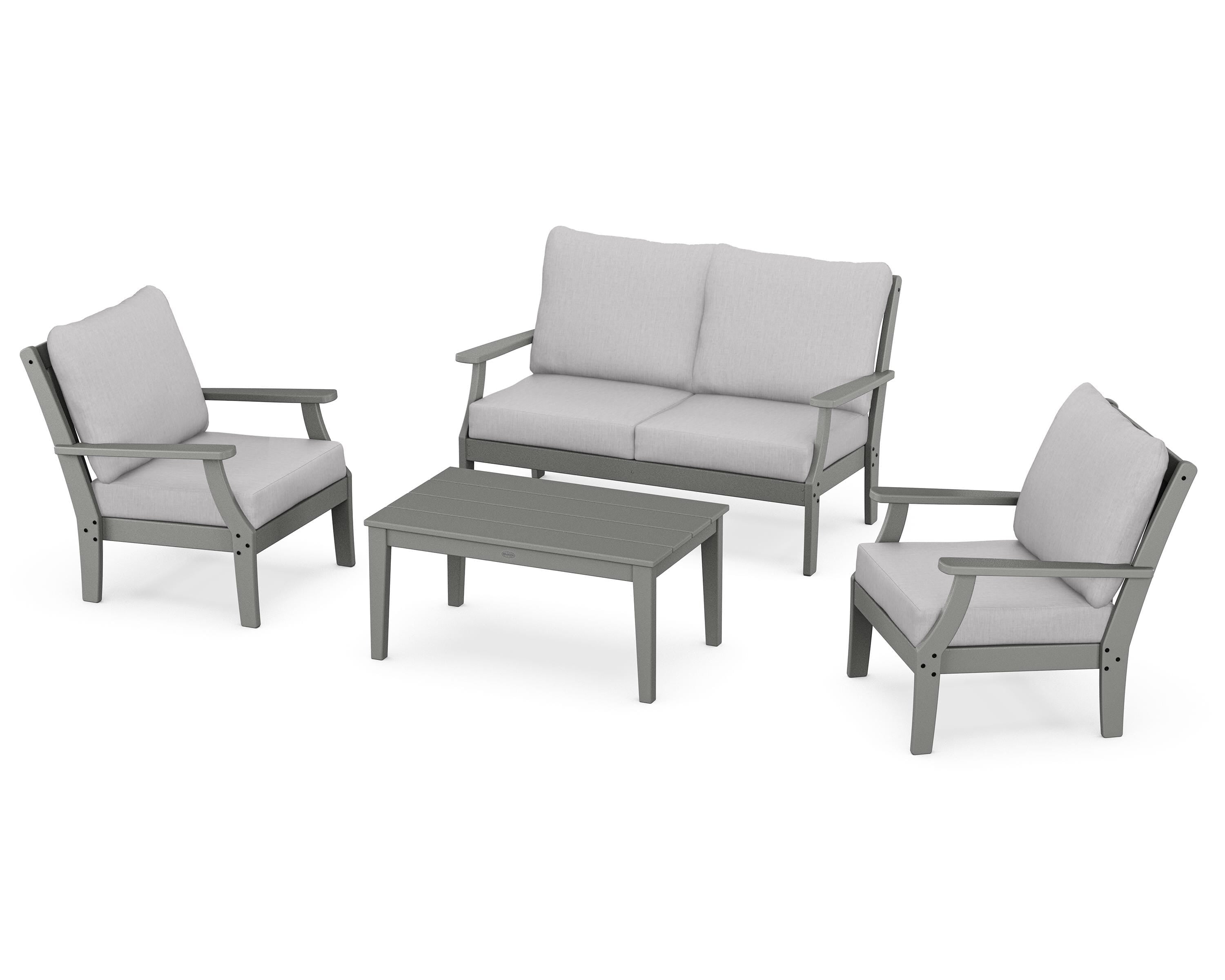 POLYWOOD Braxton 4-Piece Deep Seating Chair Set in Slate Grey / Granite
