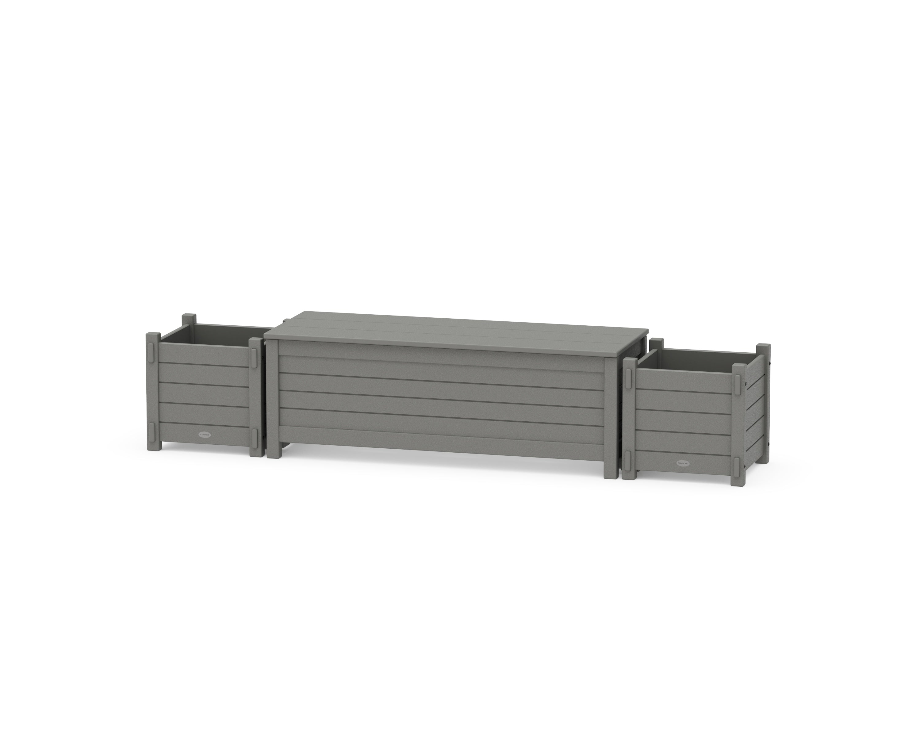 POLYWOOD 48" Nautical Straight Planter Storage Bench Set in Slate Grey