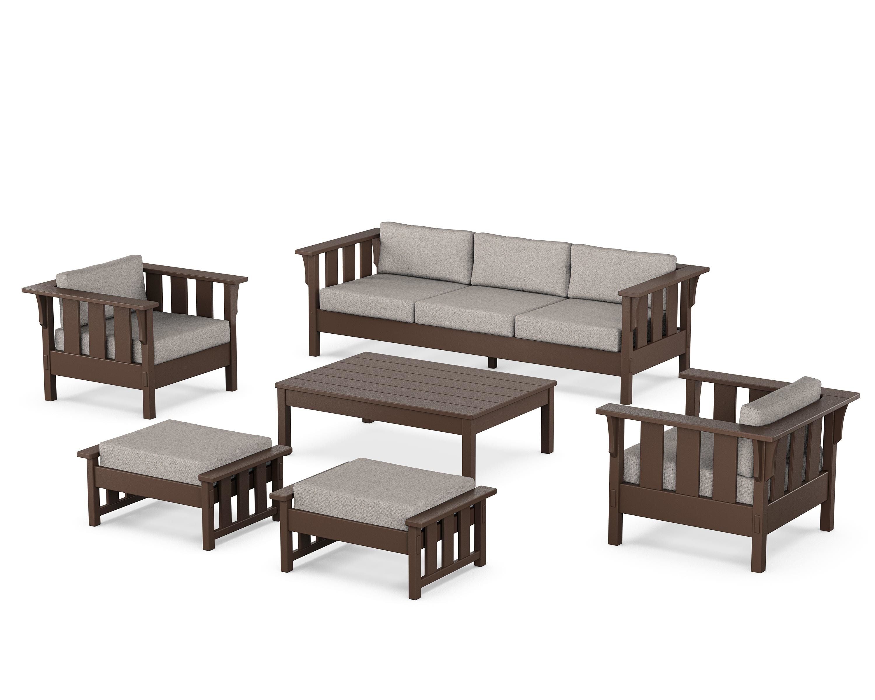 Martha Stewart by POLYWOOD Acadia 6-Piece Lounge Sofa Set in Mahogany / Weathered Tweed