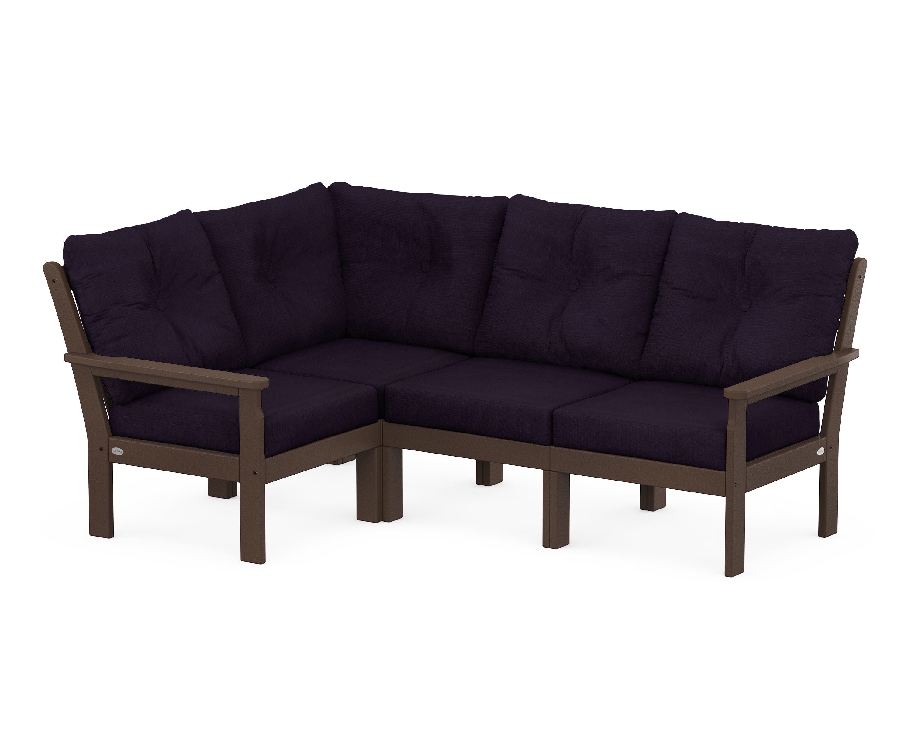POLYWOOD Vineyard 4-Piece Sectional in Mahogany / Navy Linen