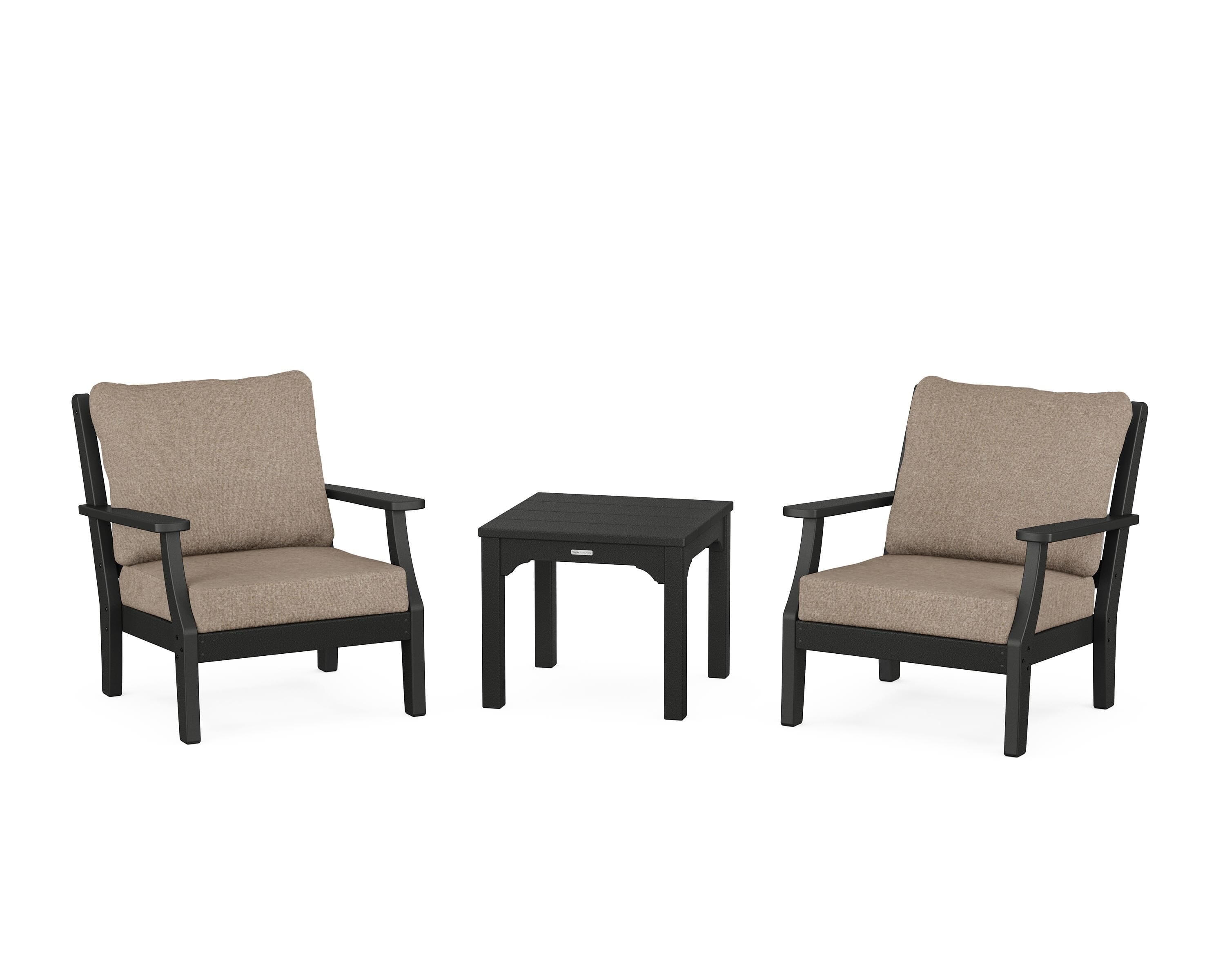 Martha Stewart by POLYWOOD Chinoiserie 3-Piece Deep Seating Set in Black / Spiced Burlap
