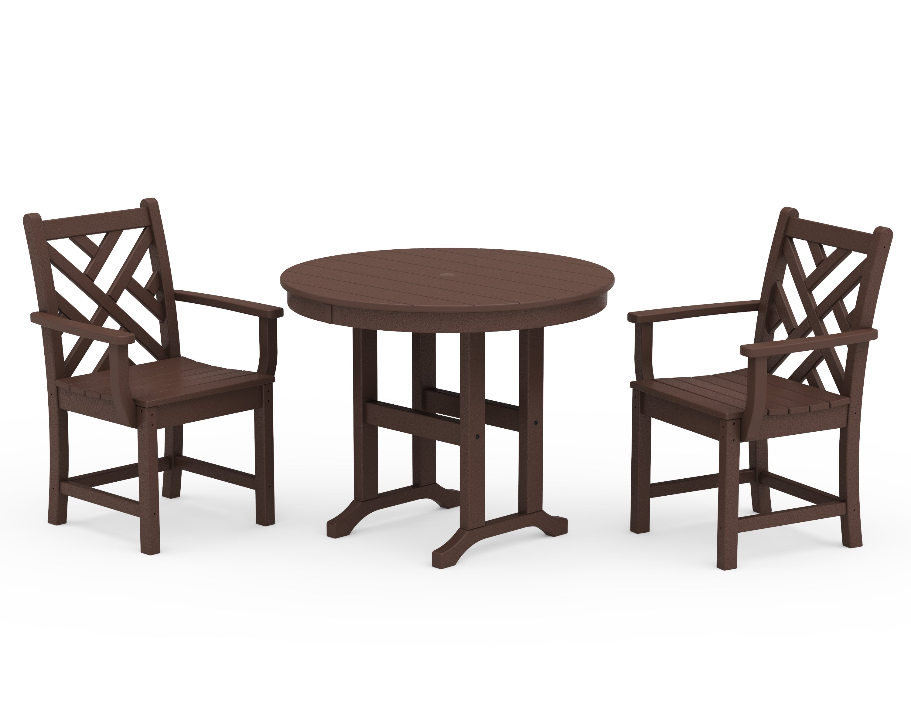 POLYWOOD Chippendale 3-Piece Round Dining Set in Mahogany