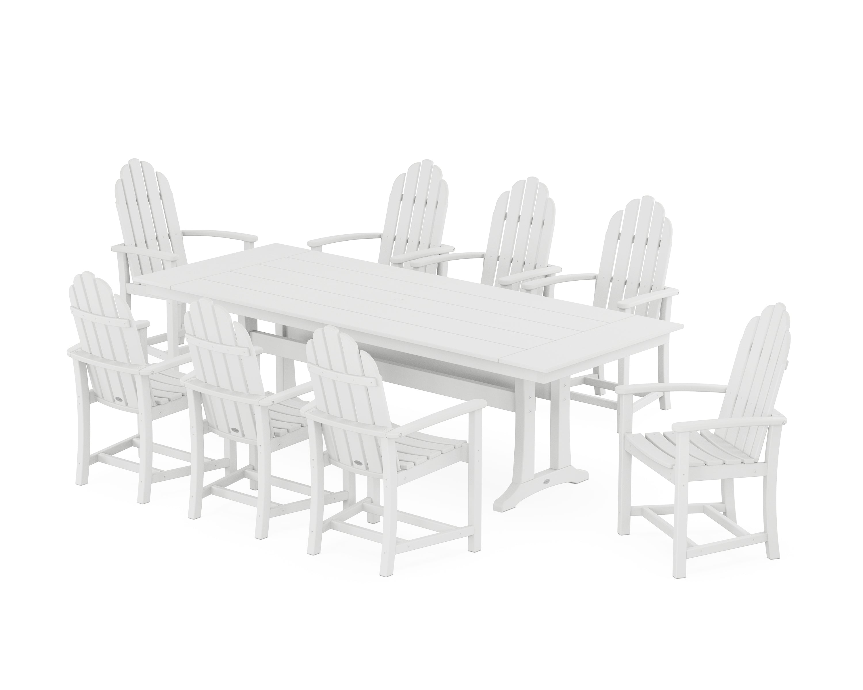 POLYWOOD® Classic Adirondack 9-Piece Farmhouse Dining Set with Trestle Legs in White