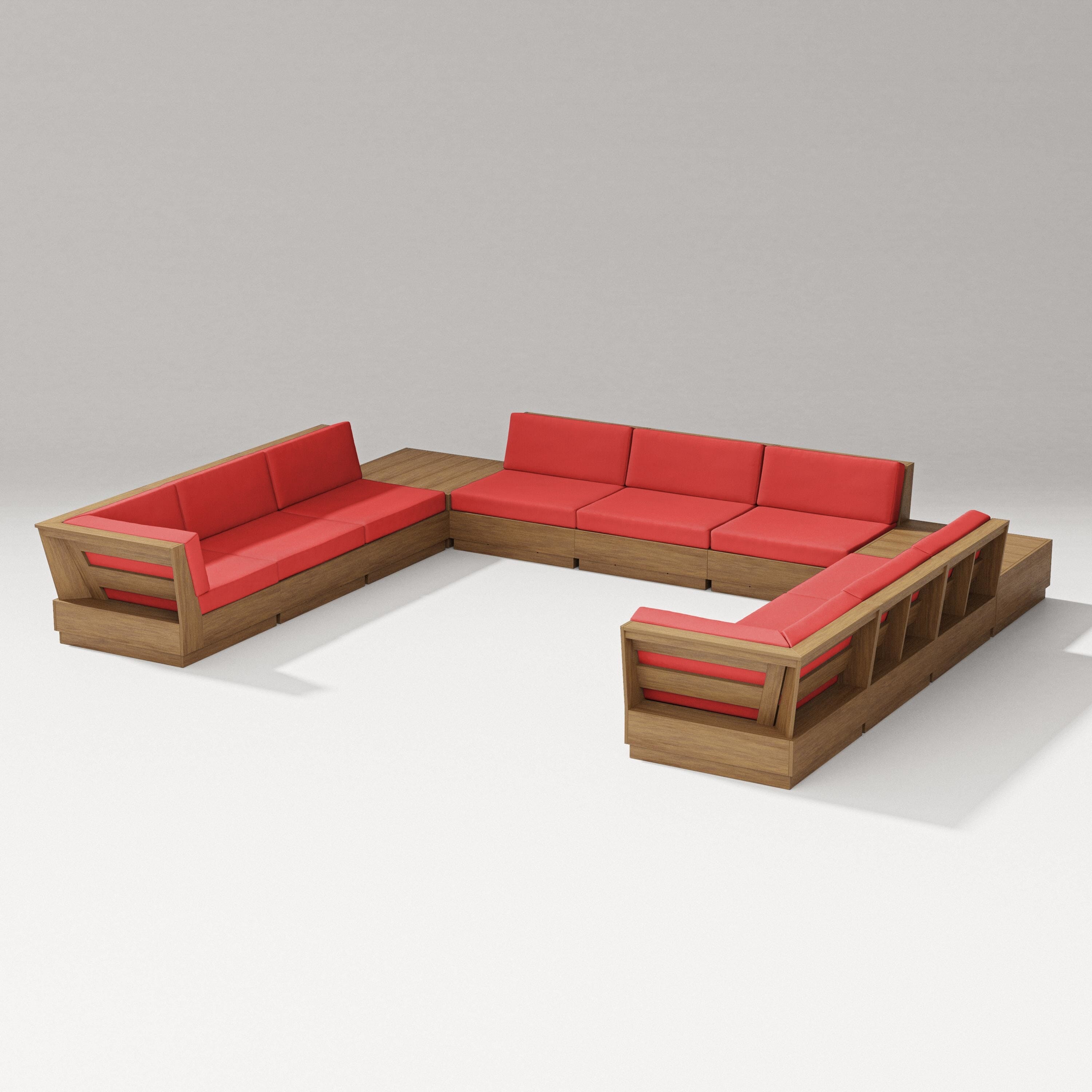 PW Designer Series Elevate 11-Piece U-Shaped Sofa Sectional in Natural / Crimson Linen