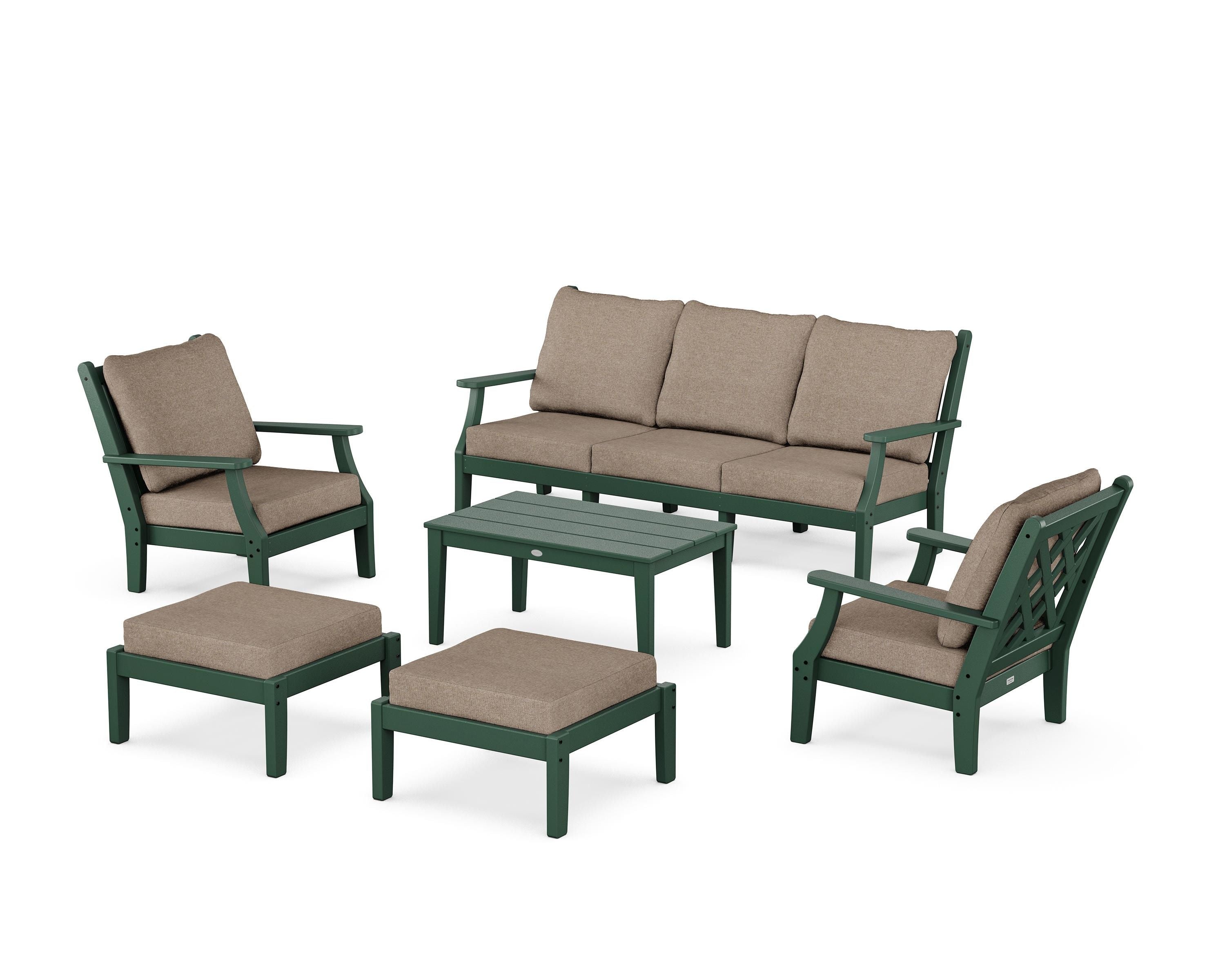 Country Living Wovendale 6-Piece Lounge Sofa Set in Green / Spiced Burlap
