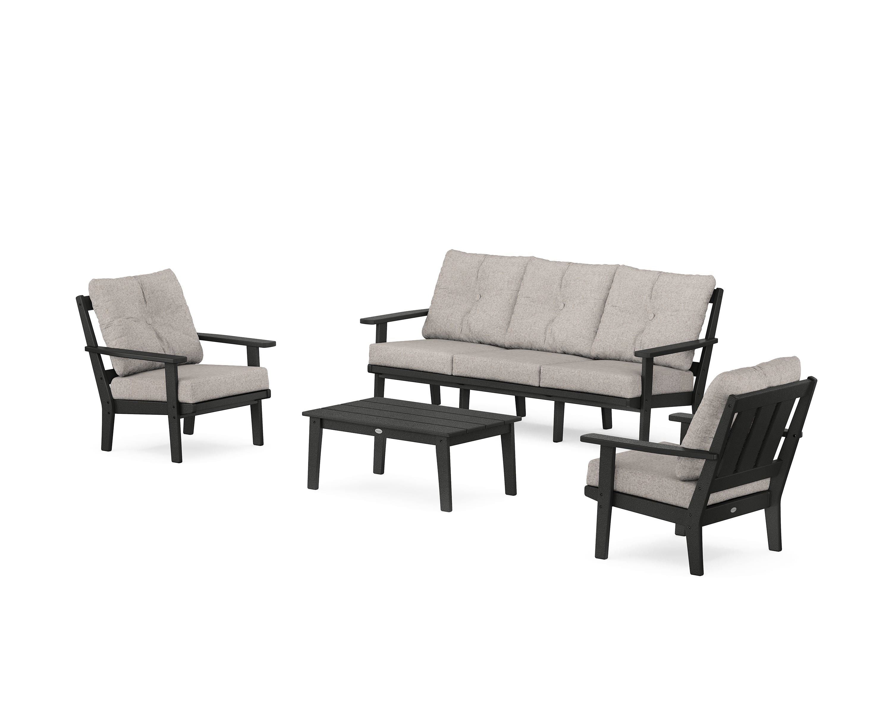 POLYWOOD Oxford 4-Piece Deep Seating Set with Sofa in Black / Weathered Tweed