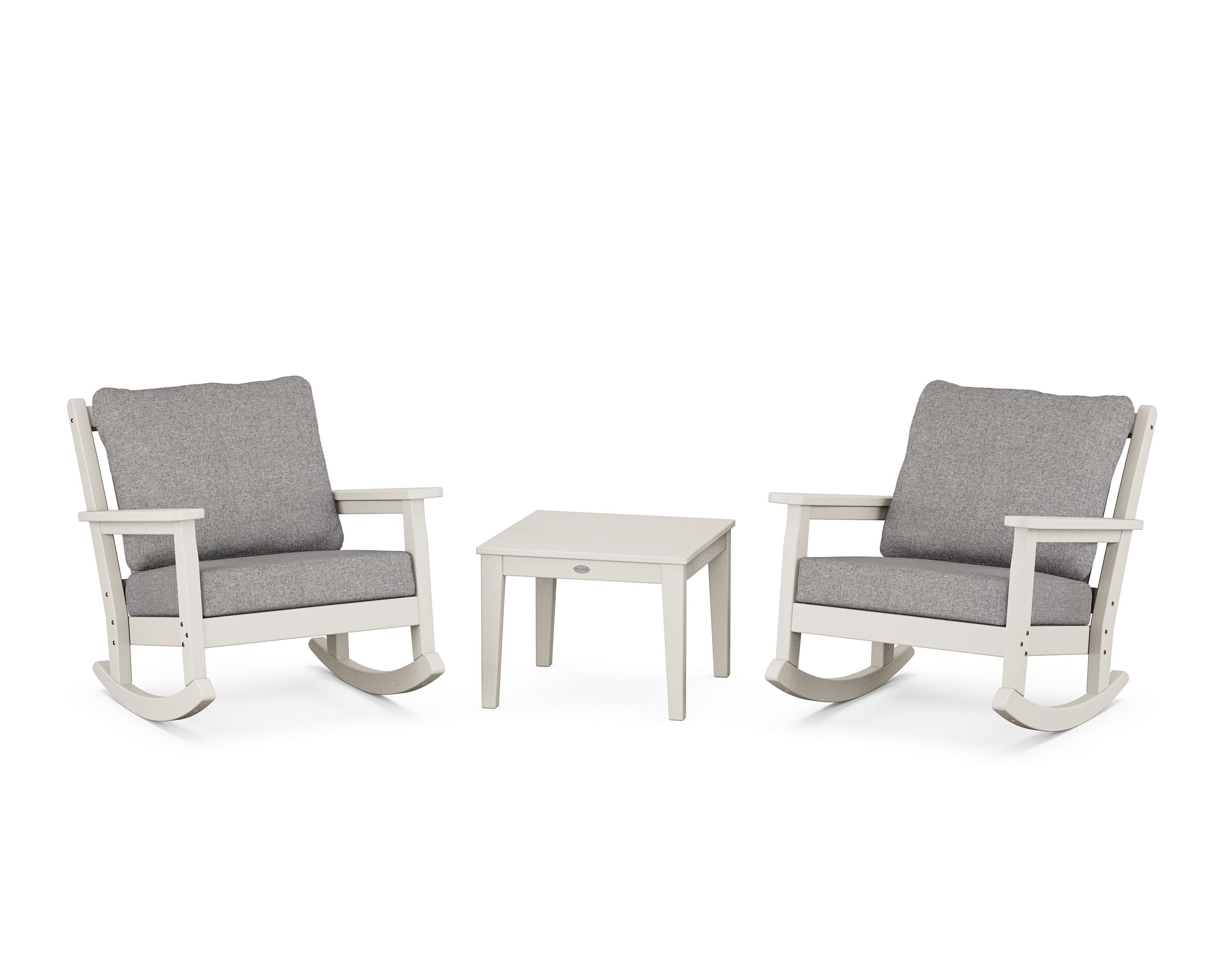 POLYWOOD Chippendale 3-Piece Deep Seating Rocker Set in Sand / Grey Mist