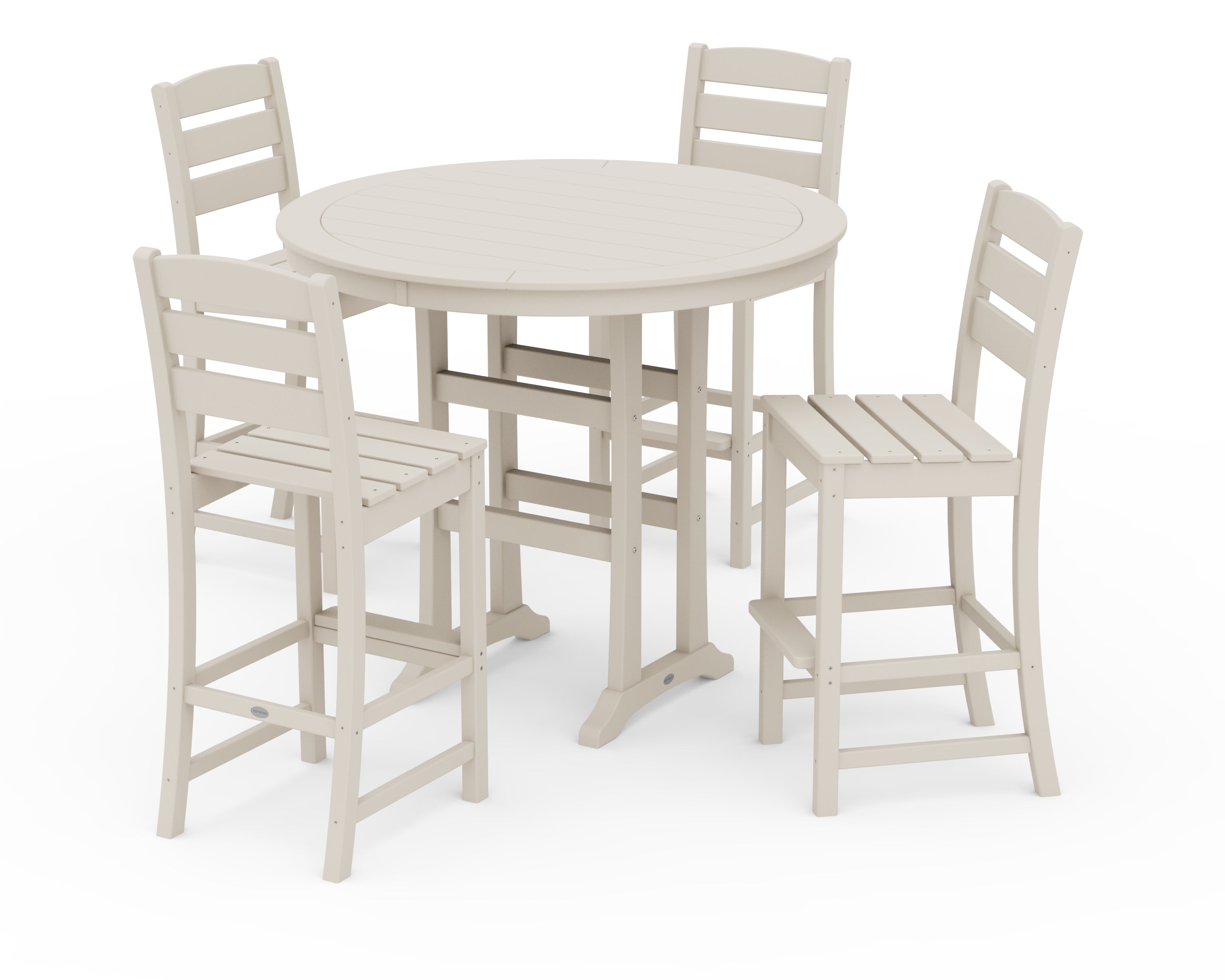 POLYWOOD Lakeside 5-Piece Round Farmhouse Side Chair Bar Set in Sand