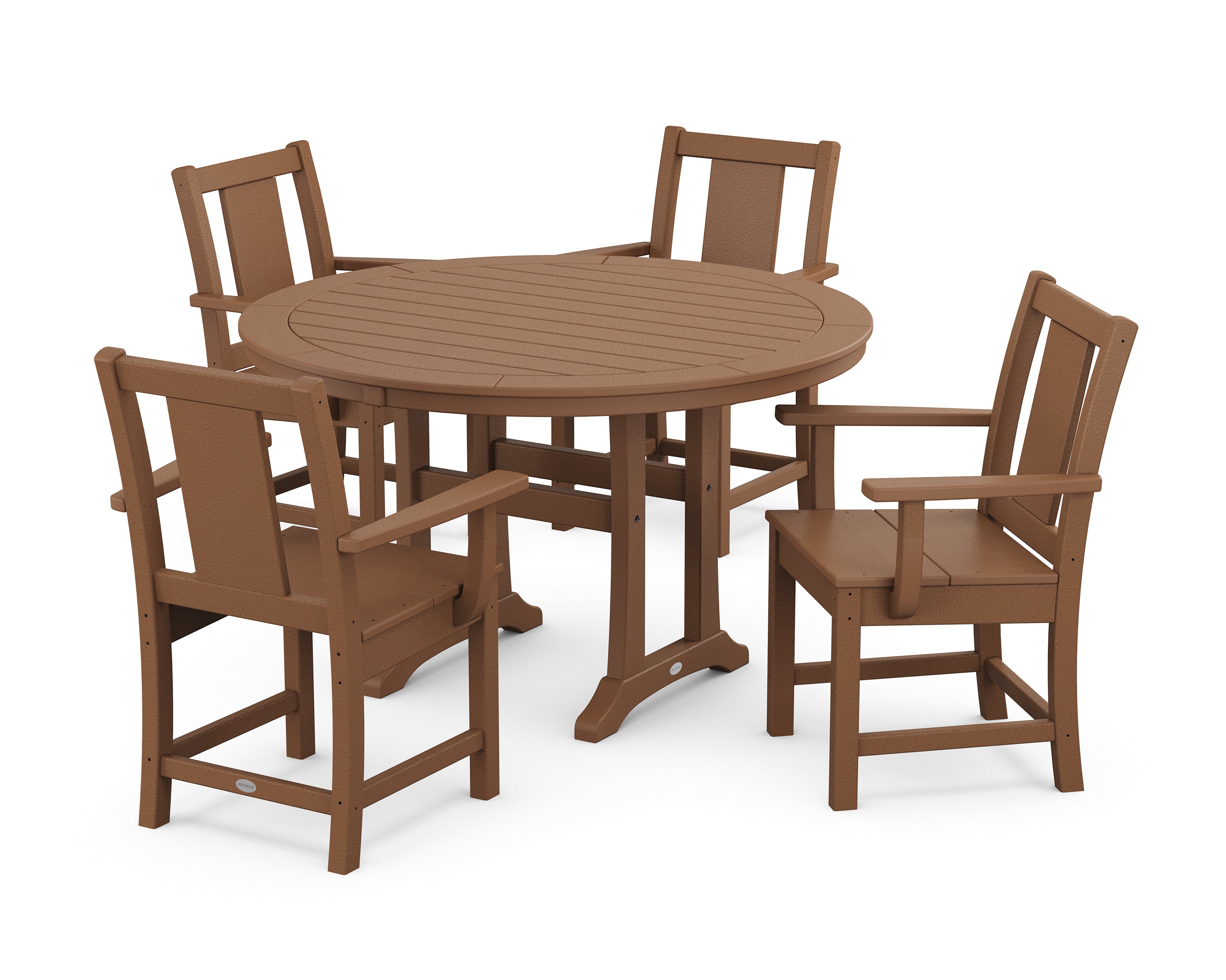 POLYWOOD® Prairie 5-Piece Round Dining Set with Trestle Legs in Teak