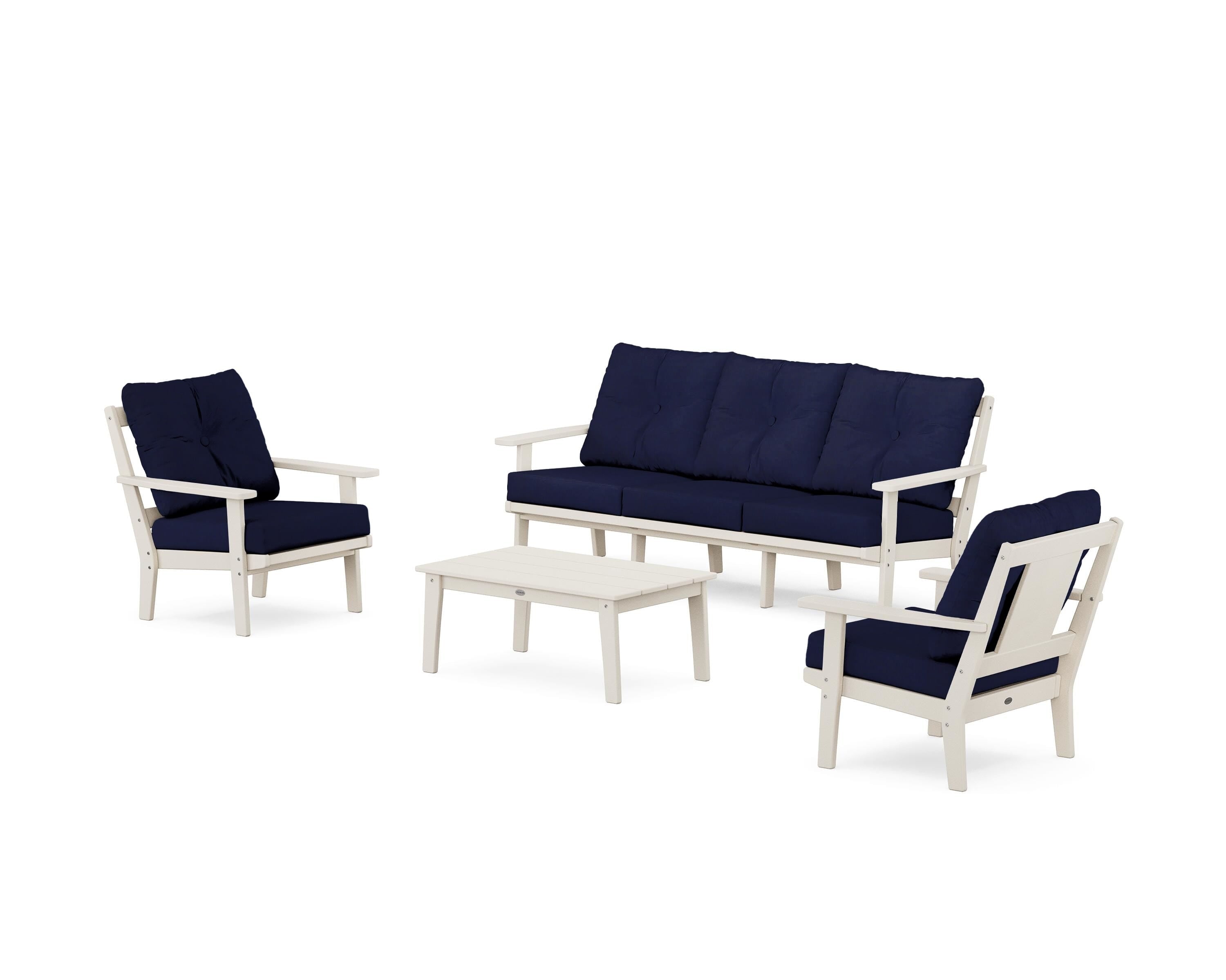 POLYWOOD Prairie 4-Piece Deep Seating Set with Sofa in Sand / Navy