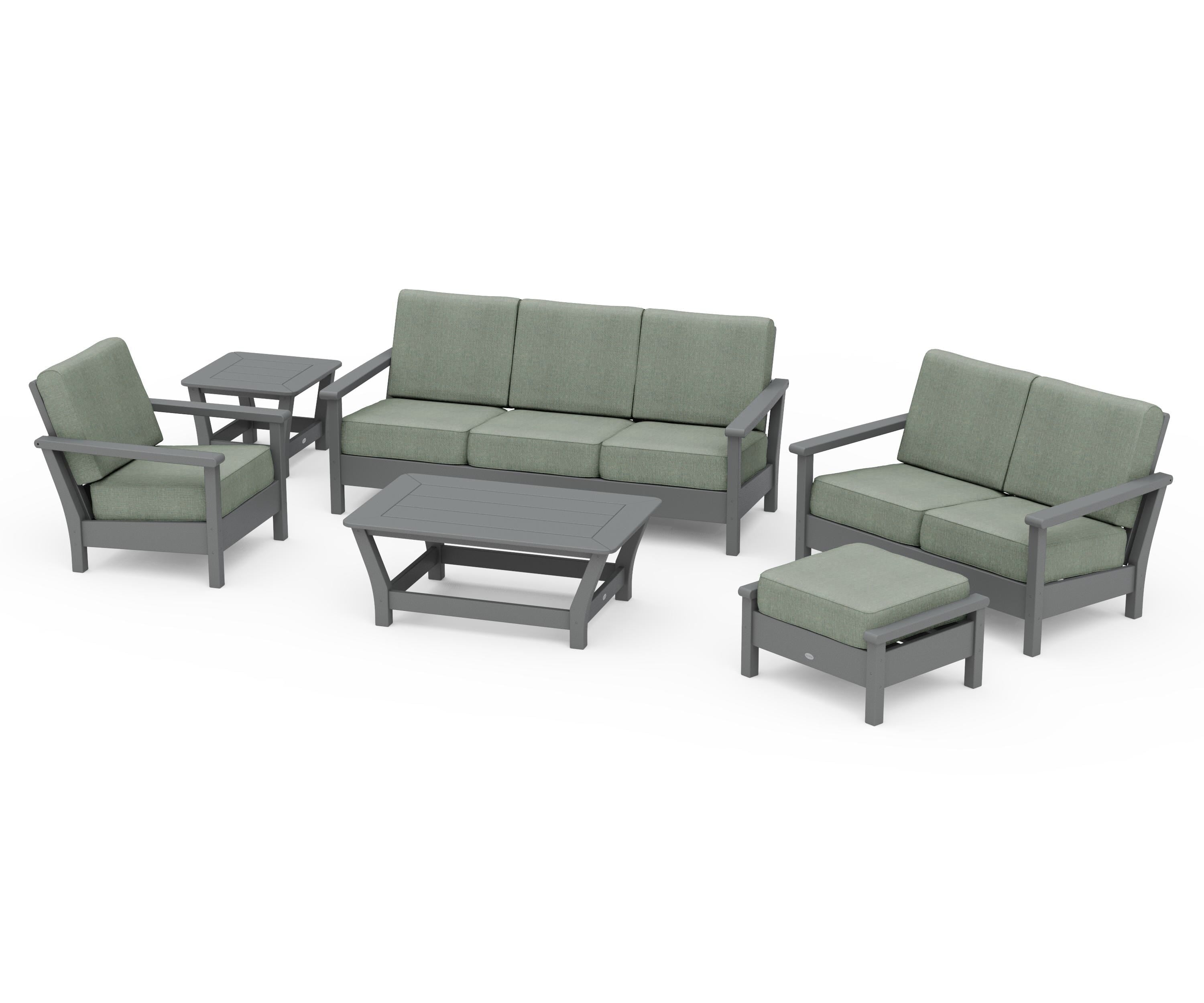 POLYWOOD Harbour 6-Piece Outdoor Living Set in Slate Grey / Cast Sage