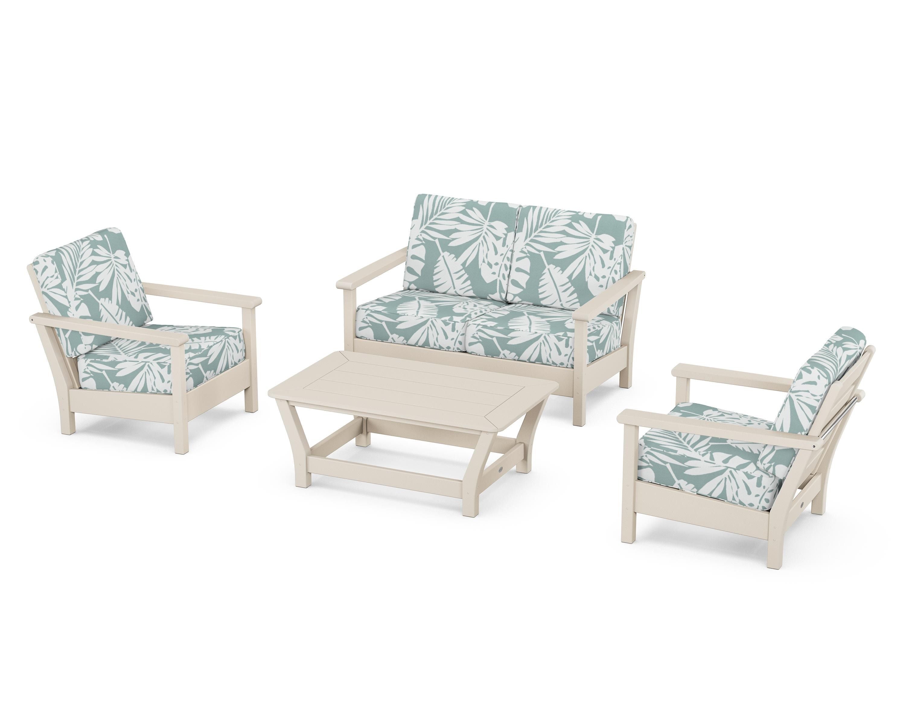 POLYWOOD Harbour 4-Piece Deep Seating Set in Sand / Leaf Glacier Spa