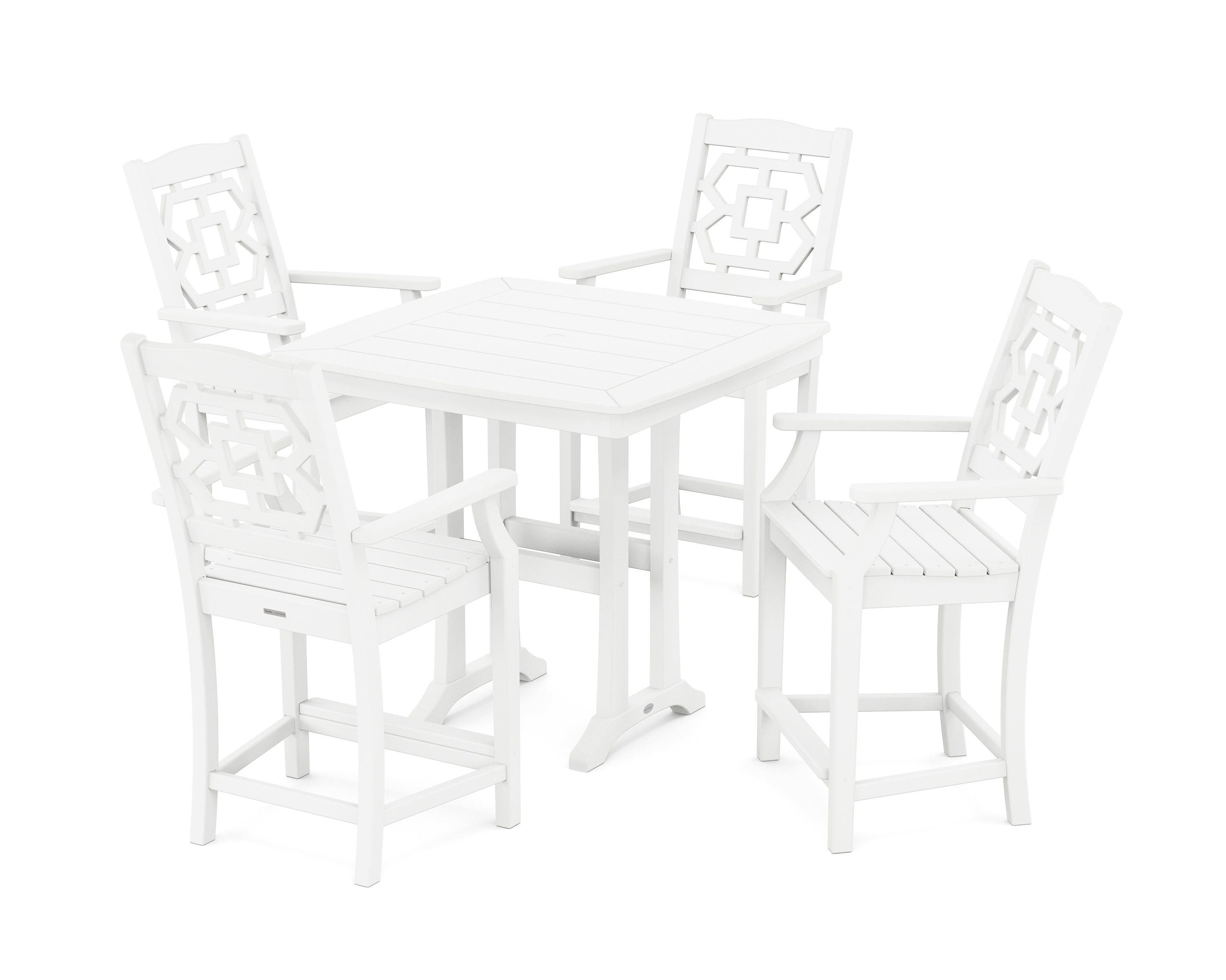 Martha Stewart by POLYWOOD® Chinoiserie 5-Piece Counter Set with Trestle Legs in White