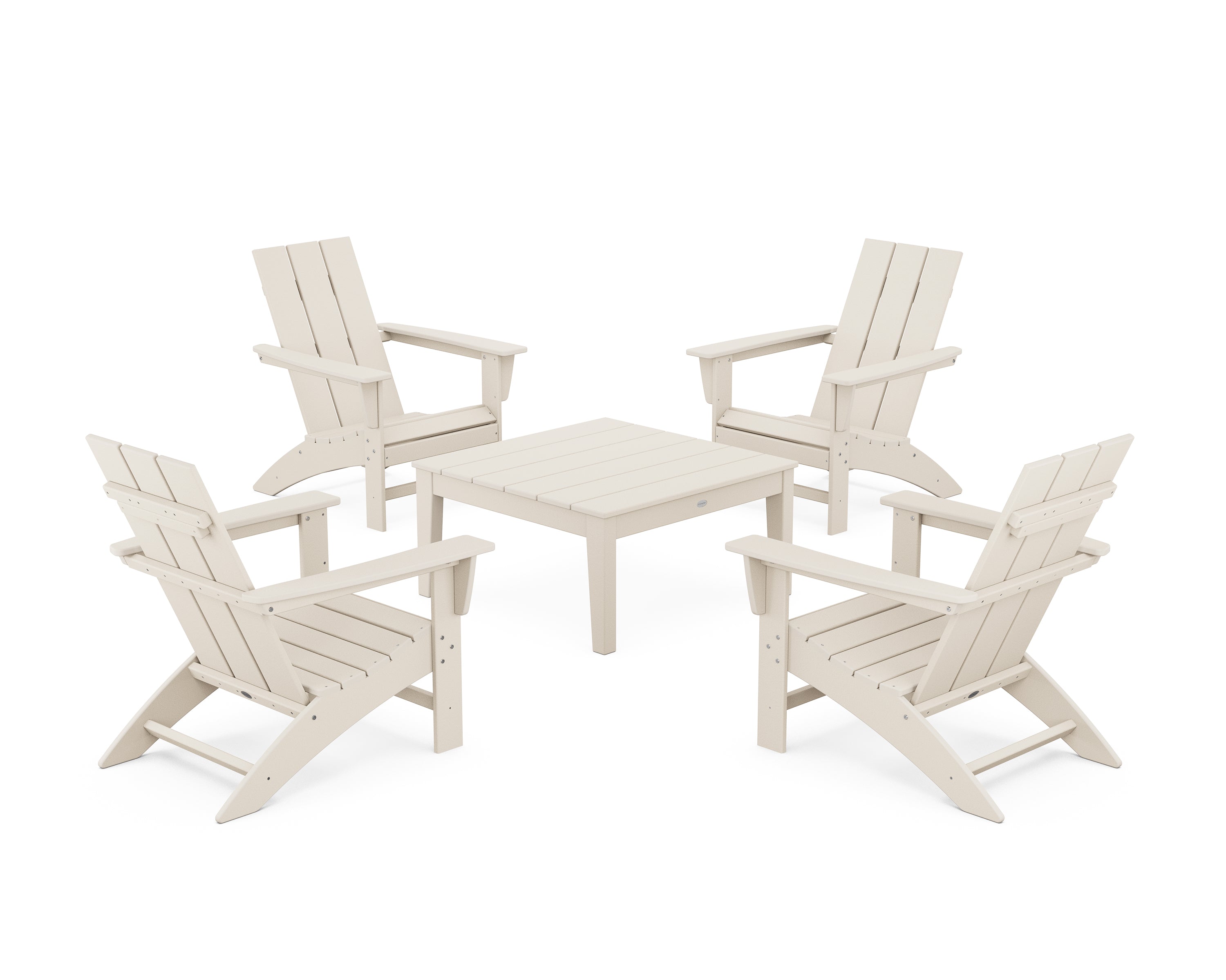 POLYWOOD® 5-Piece Modern Adirondack Chair Conversation Set with 36" Conversation Table in Sand
