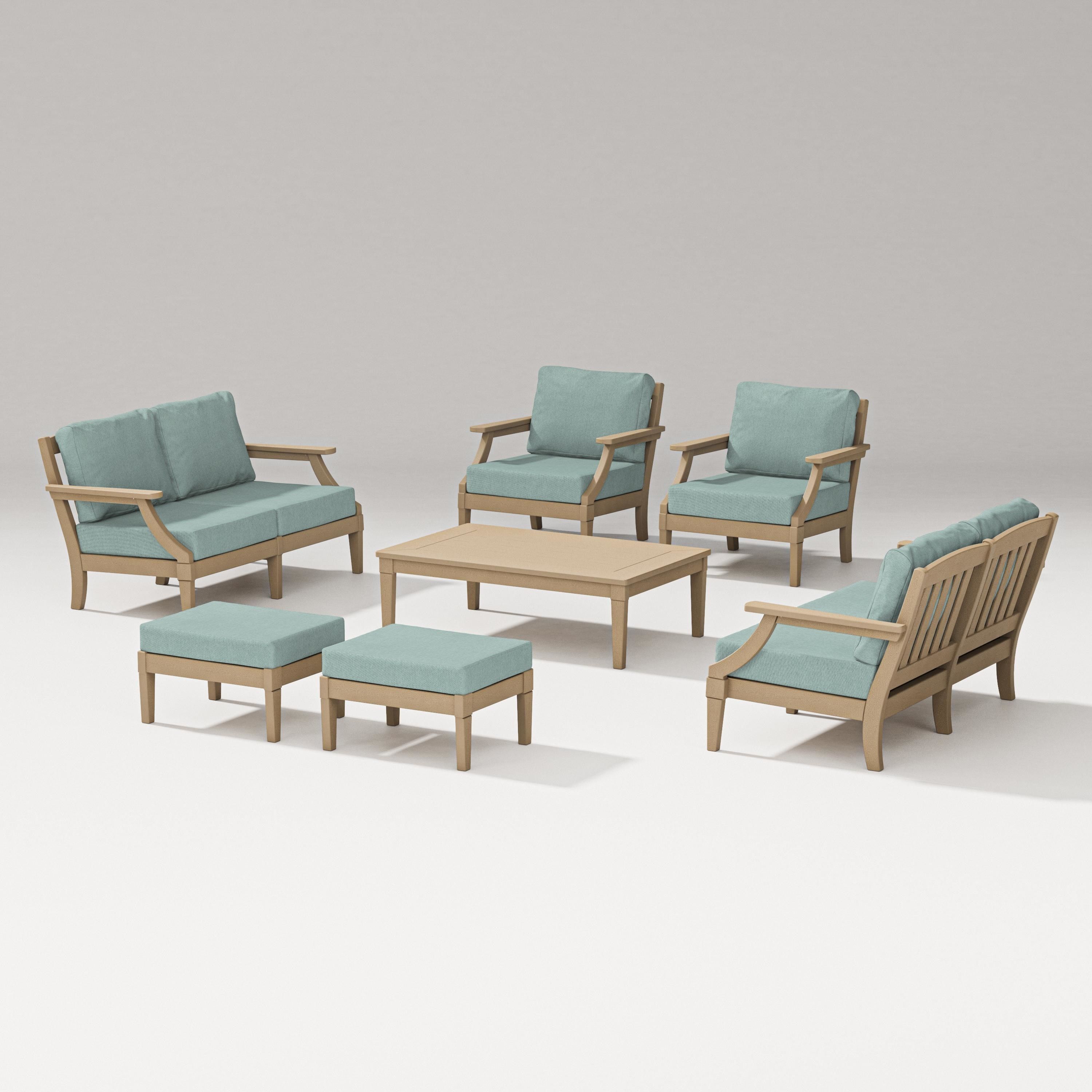 PW Designer Series Estate 7-Piece Lounge Loveseat Set in Vintage Sahara / Glacier Spa