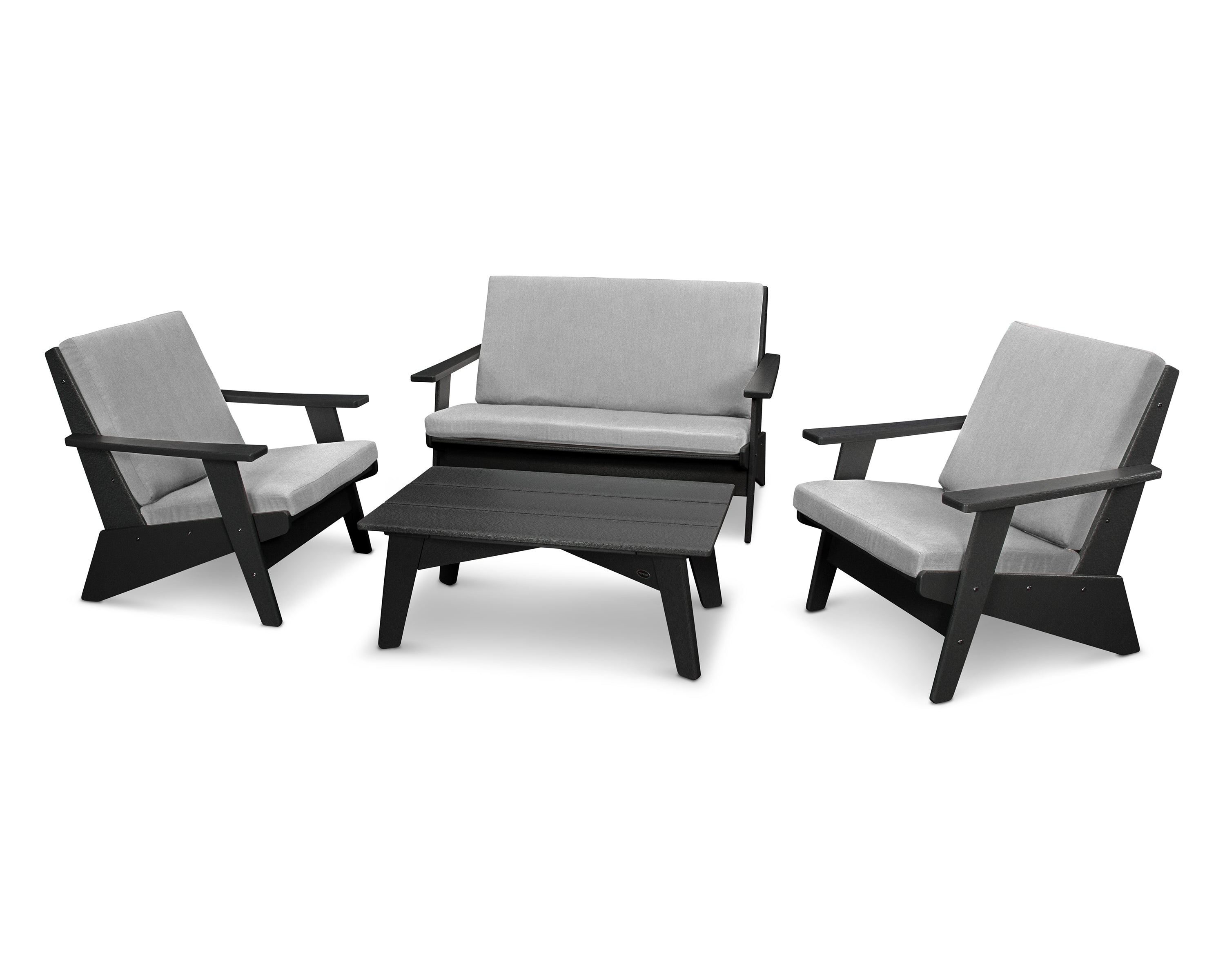 POLYWOOD Riviera Modern Lounge 4-Piece Set in Black / Granite