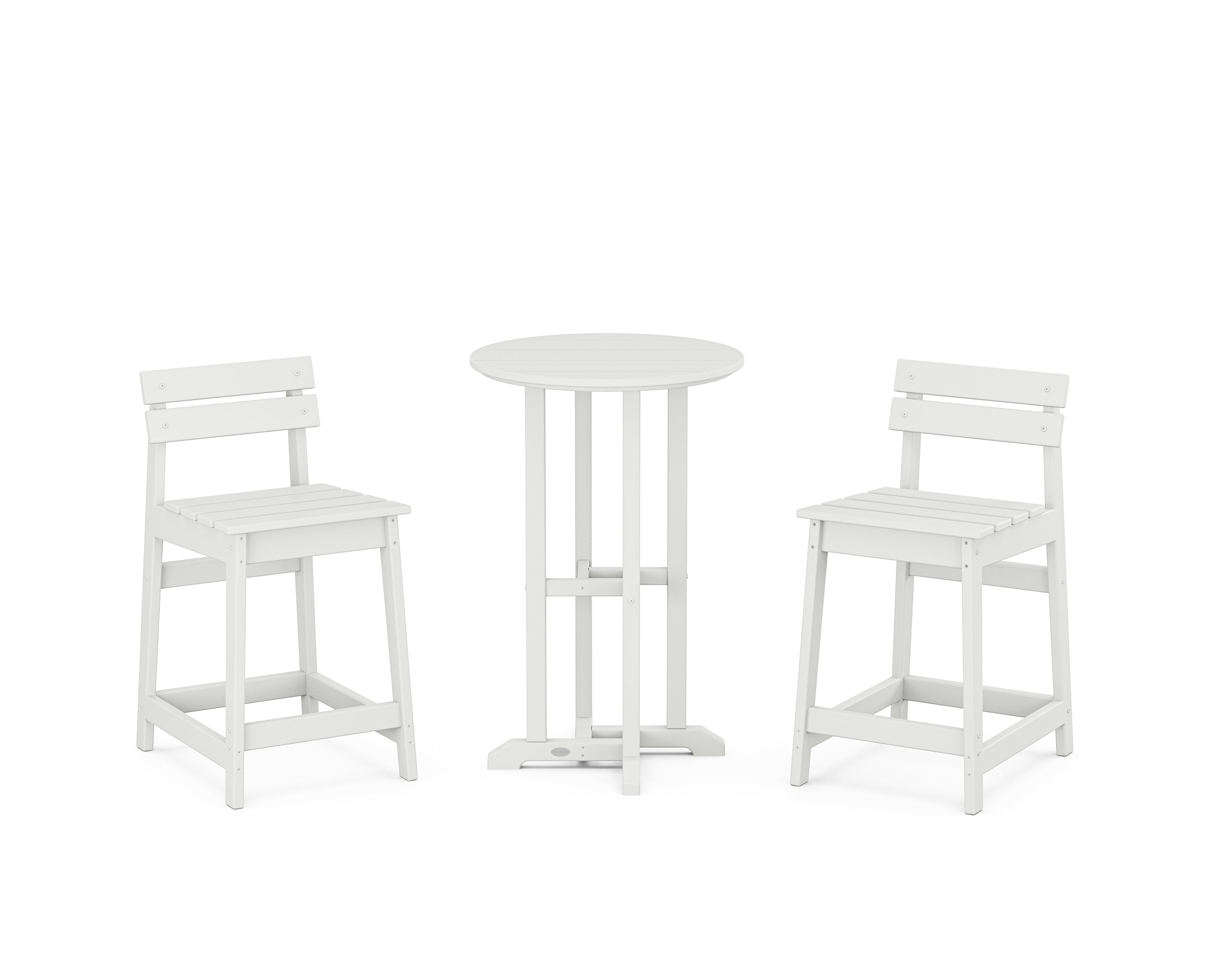 POLYWOOD Modern Studio Plaza Lowback 3-Piece Bistro Counter Set in White