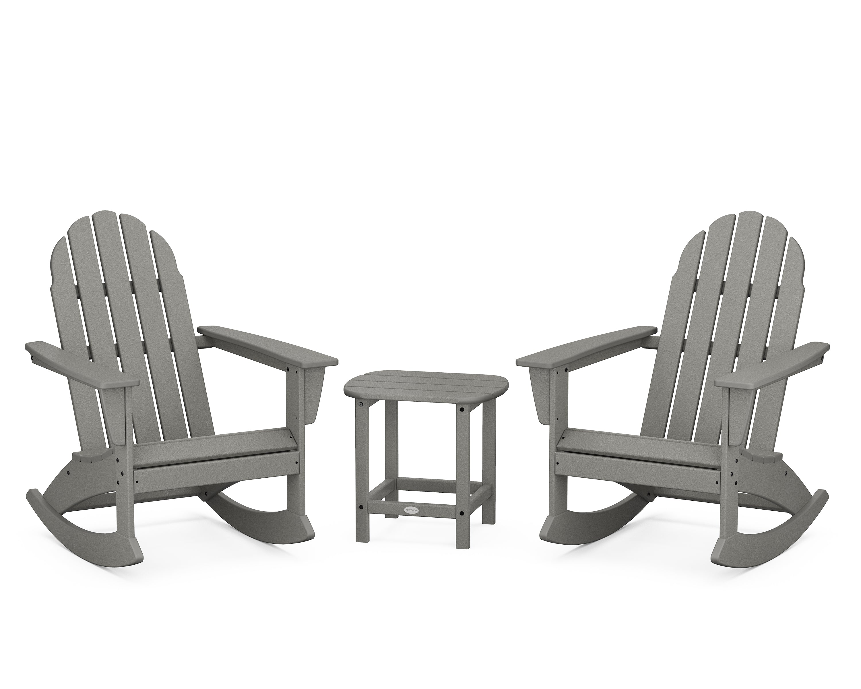 POLYWOOD® Vineyard 3-Piece Adirondack Rocking Chair Set with South Beach 18" Side Table in Slate Grey