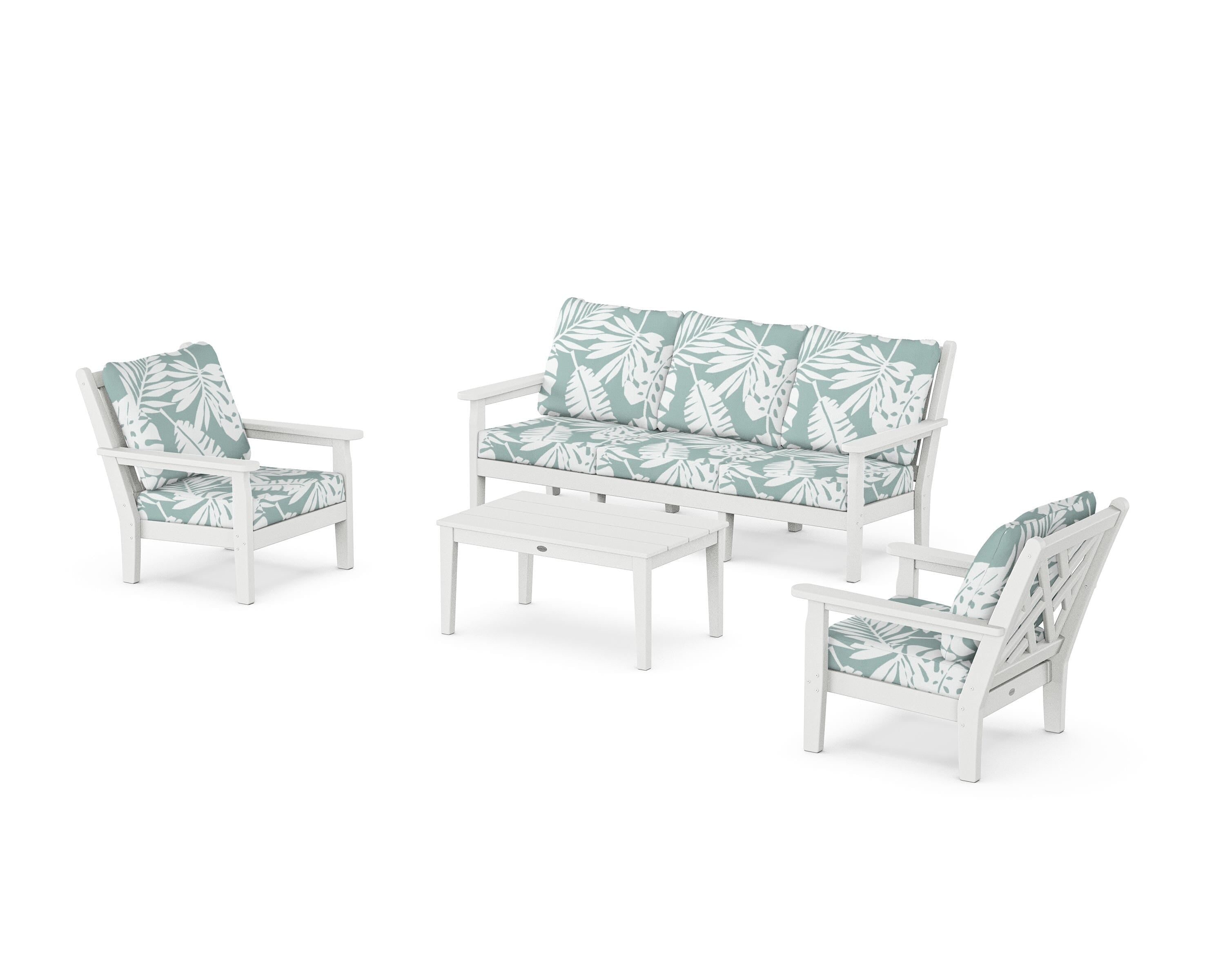 POLYWOOD Chippendale 4-Piece Deep Seating Set with Sofa in White / Leaf Glacier Spa
