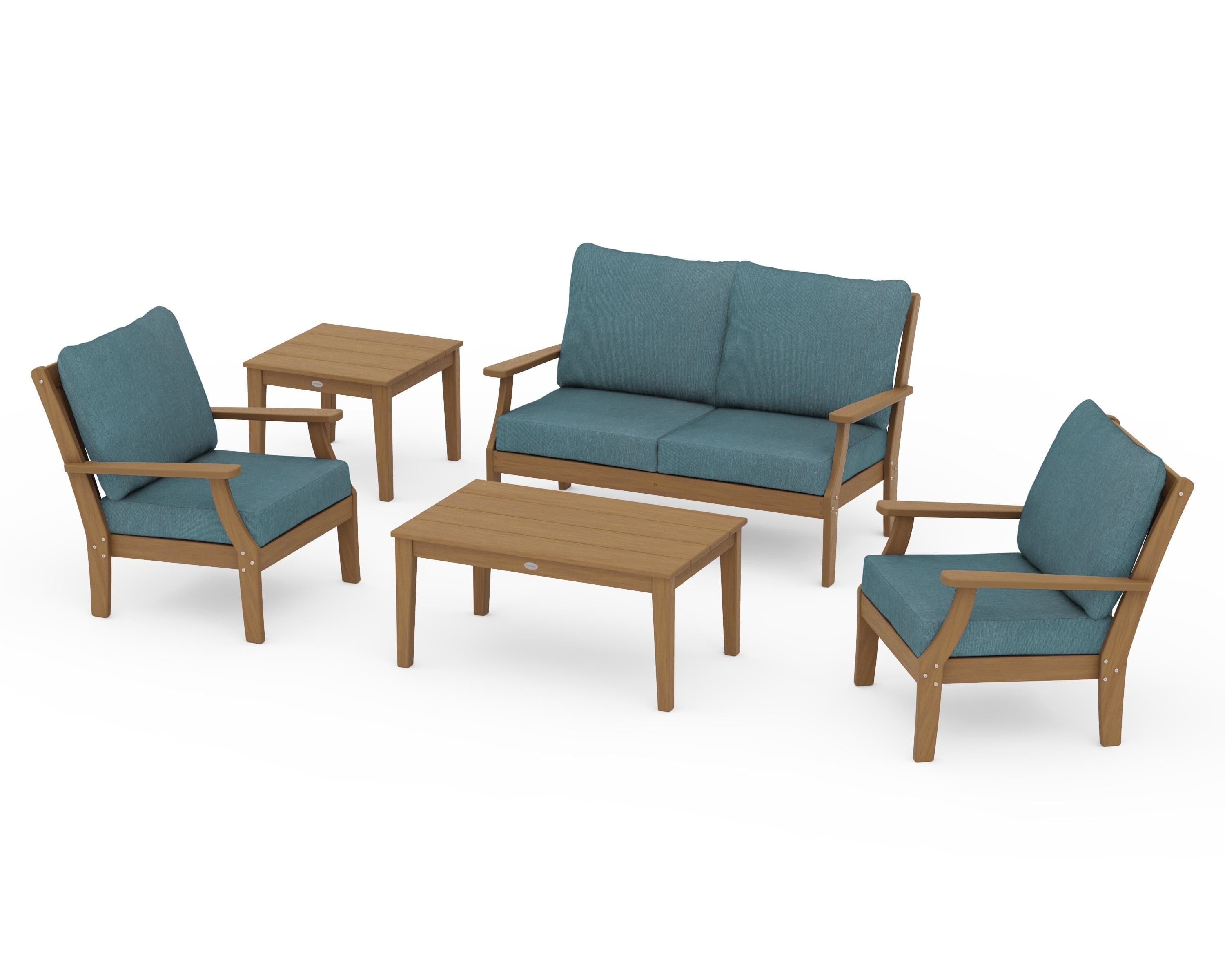 POLYWOOD Braxton 5-Piece Deep Seating Set in Natural / Ocean Teal