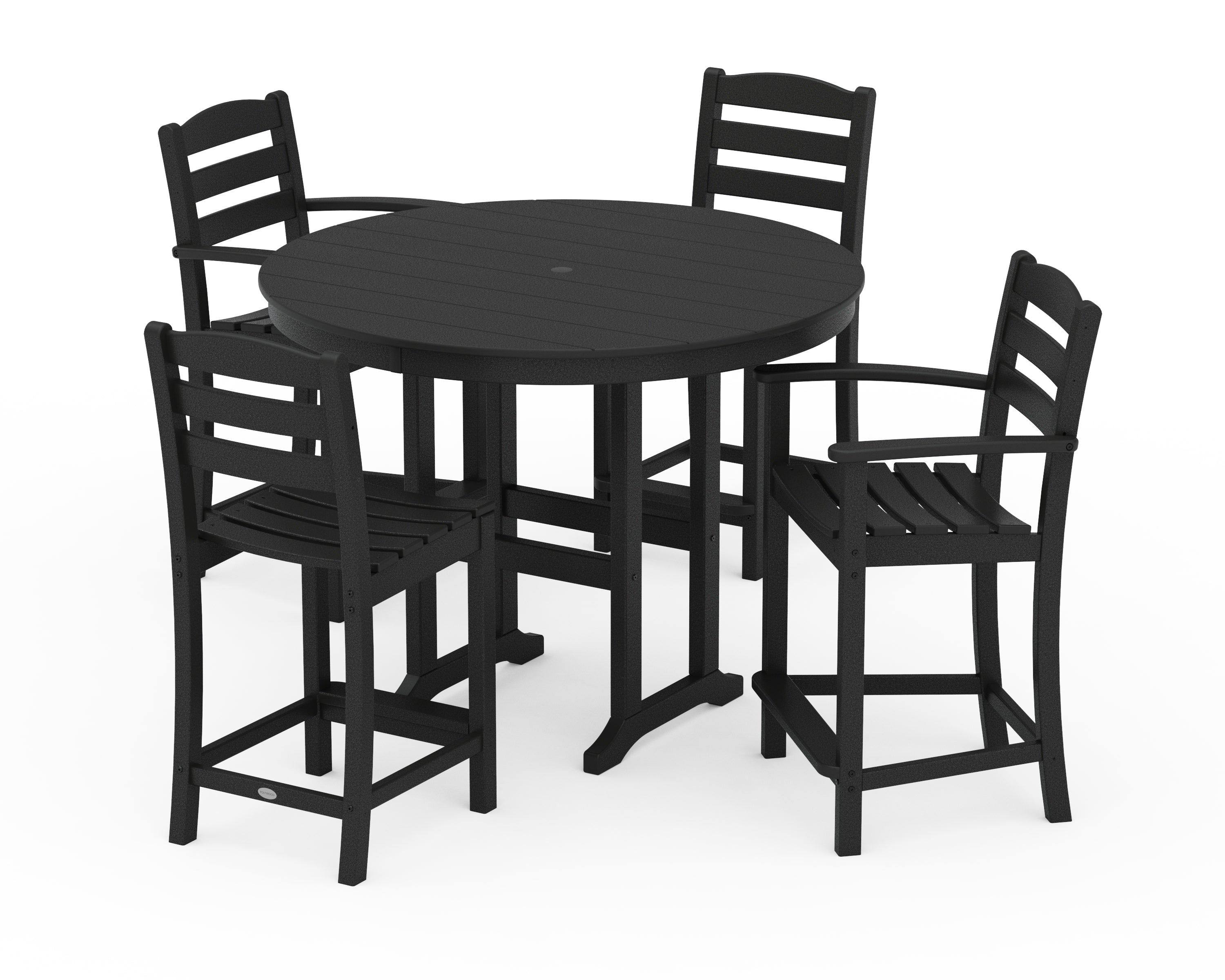 POLYWOOD La Casa Café 5-Piece Round Farmhouse Counter Dining Set in Black