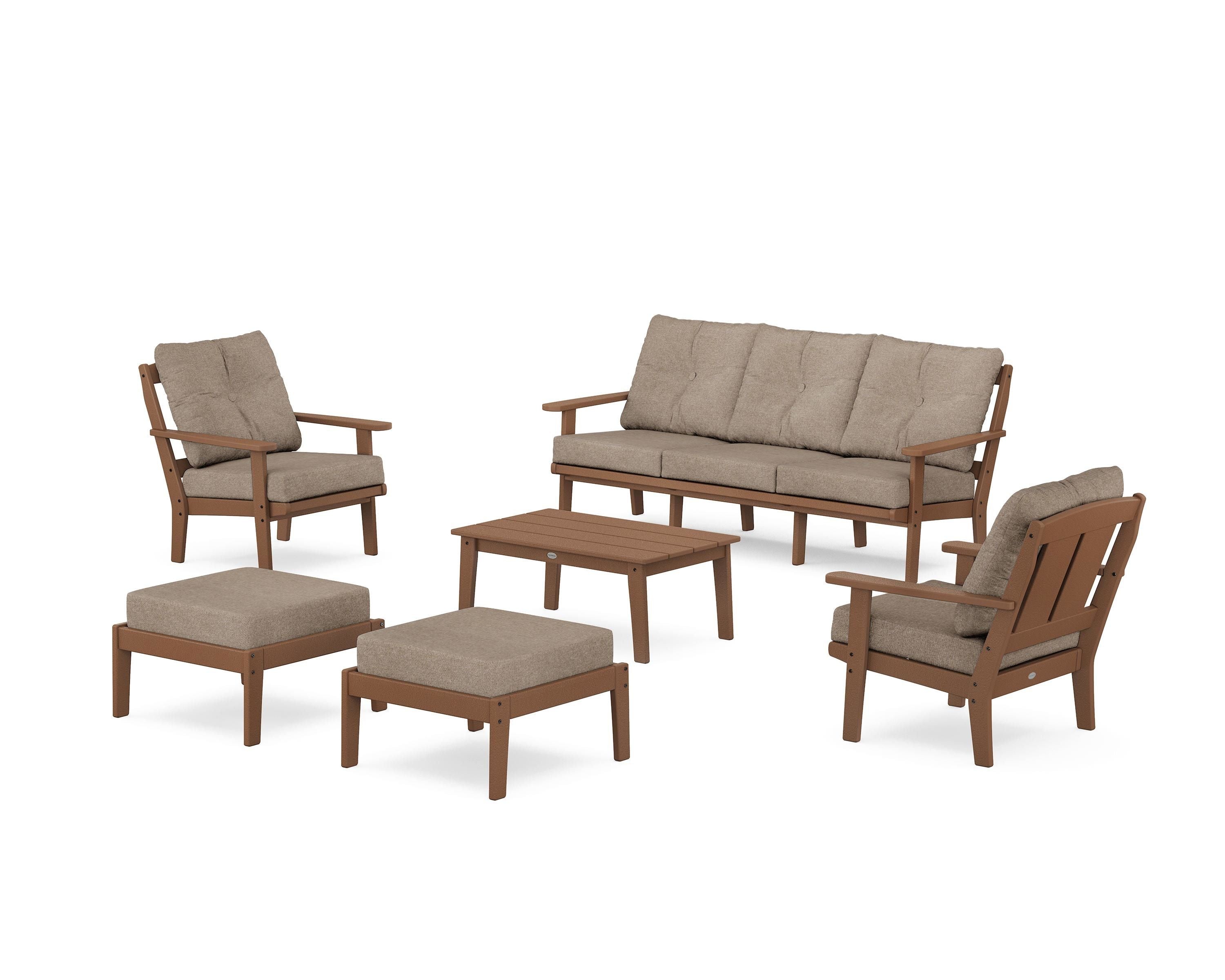 POLYWOOD Mission 6-Piece Lounge Sofa Set in Teak / Spiced Burlap