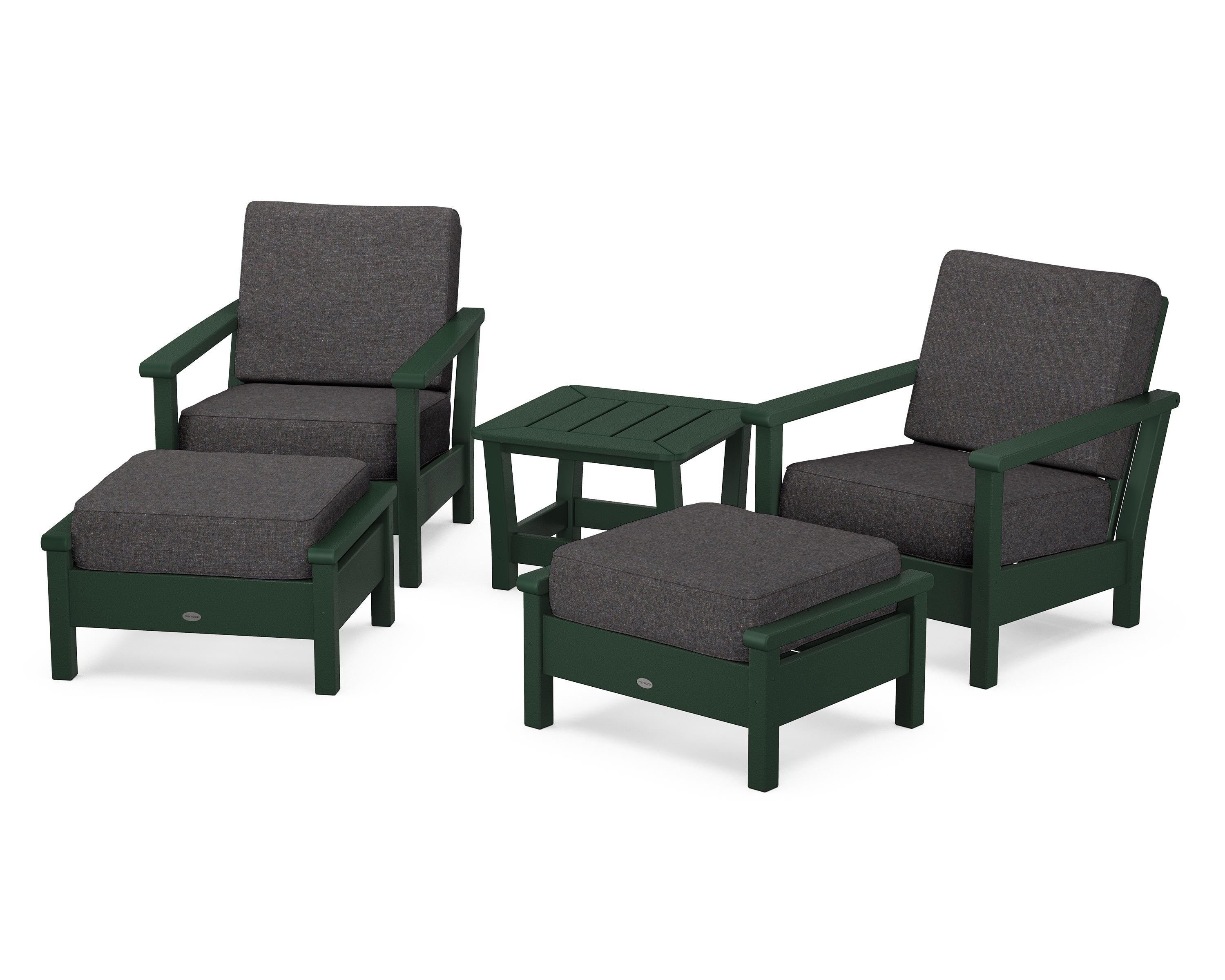 POLYWOOD Harbour 5-Piece Deep Seating Chair Set in Green / Ash Charcoal