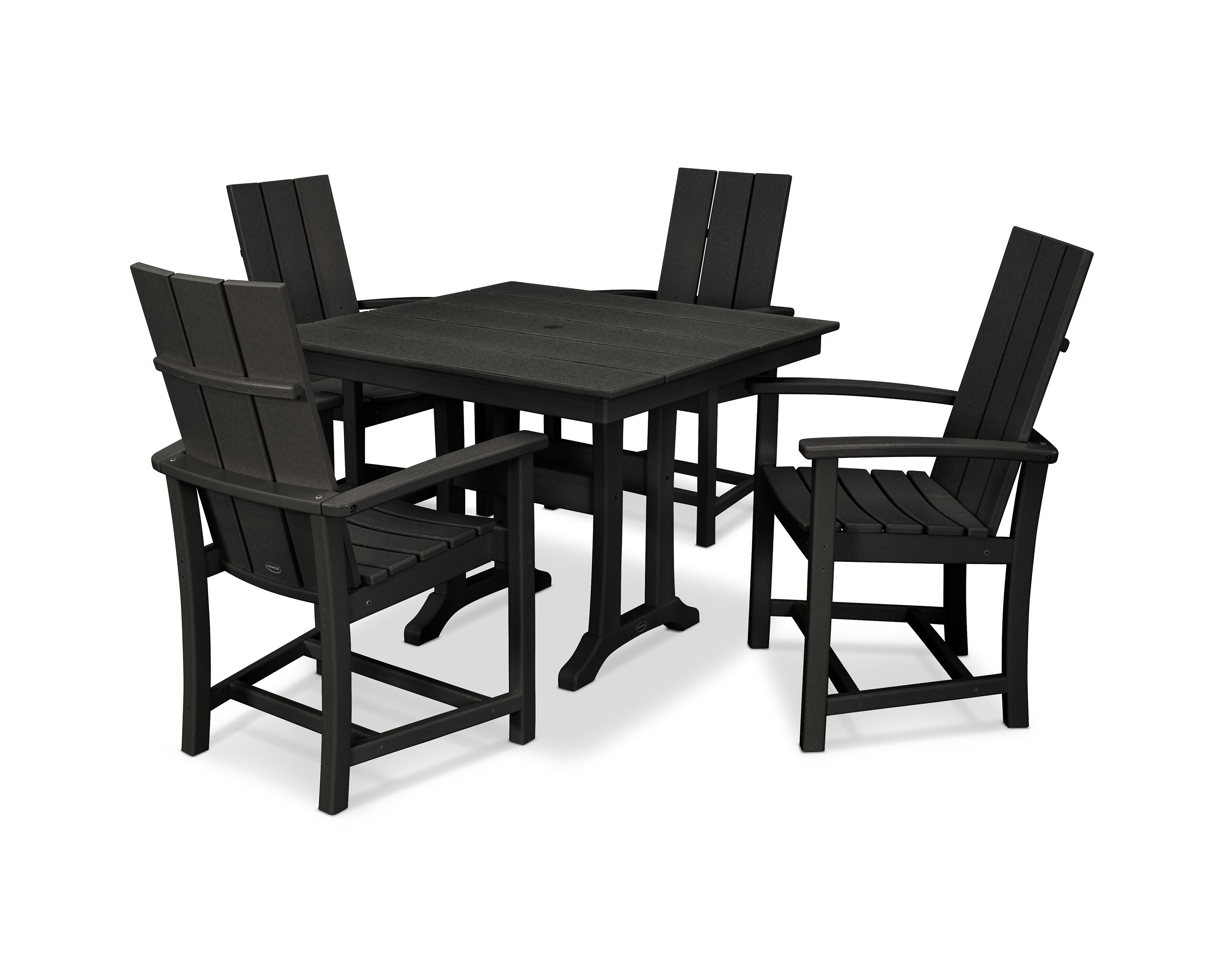 POLYWOOD® Modern Adirondack 5-Piece Farmhouse Trestle Dining Set in Black