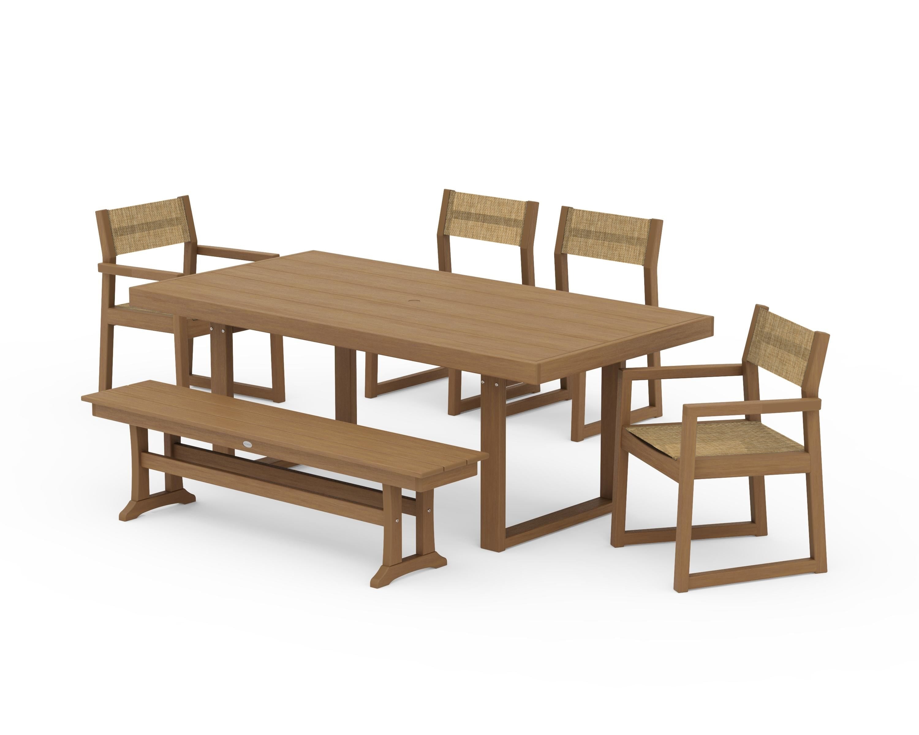POLYWOOD EDGE Sling 6-Piece Dining Set with Bench in Natural / Burlap Sling