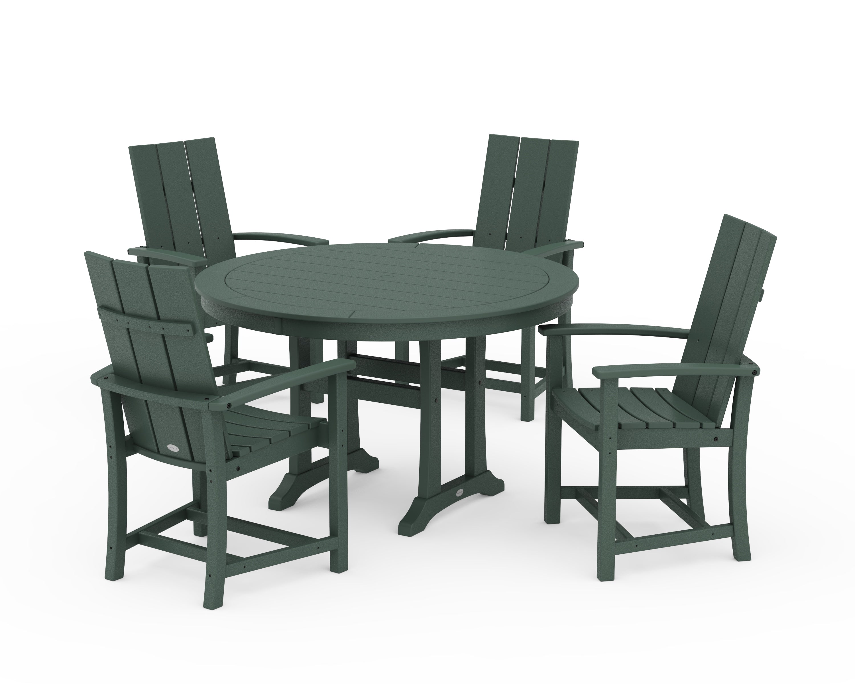POLYWOOD Modern Adirondack 5-Piece Round Dining Set with Trestle Legs in Green