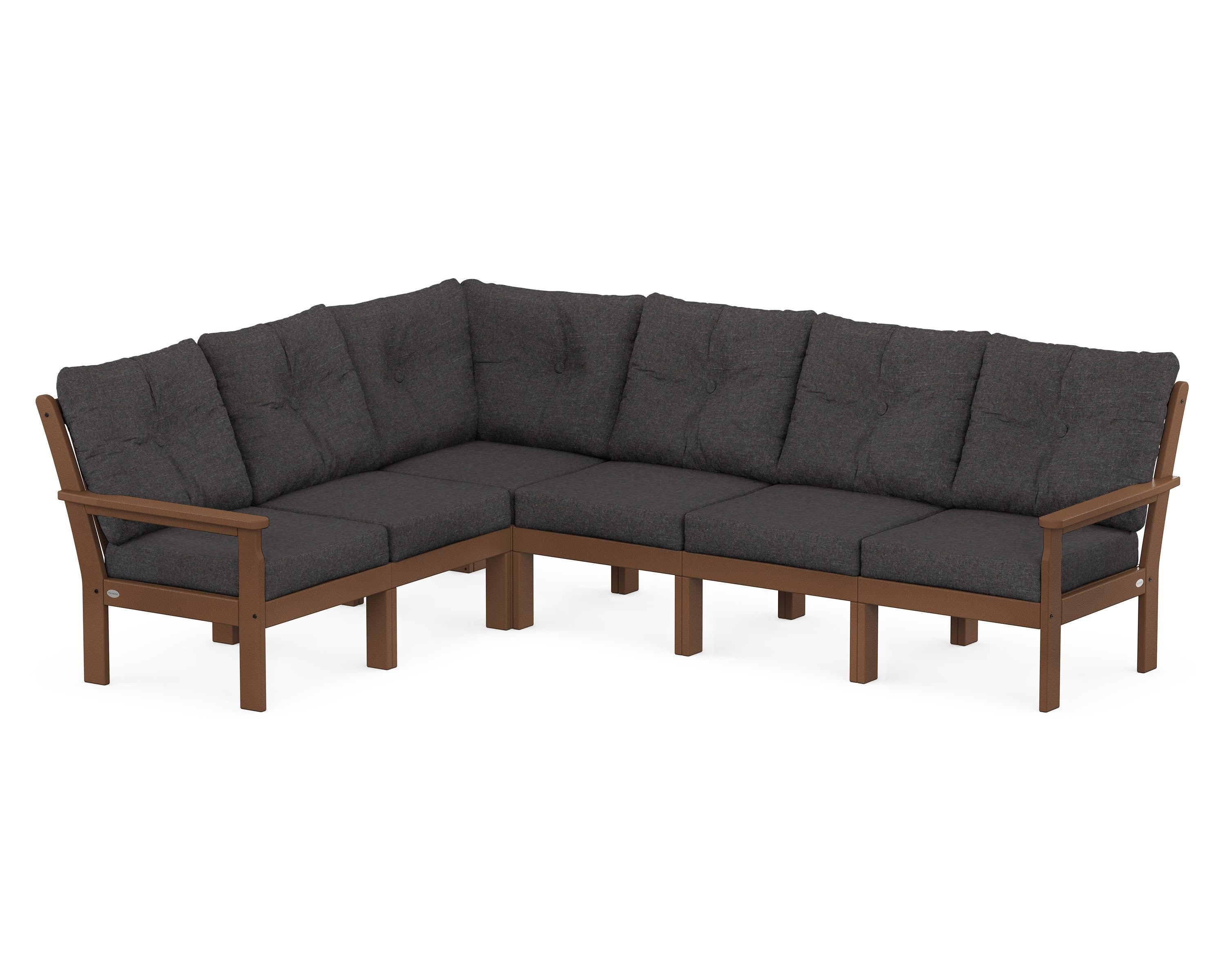 POLYWOOD Vineyard 6-Piece Sectional in Teak / Ash Charcoal