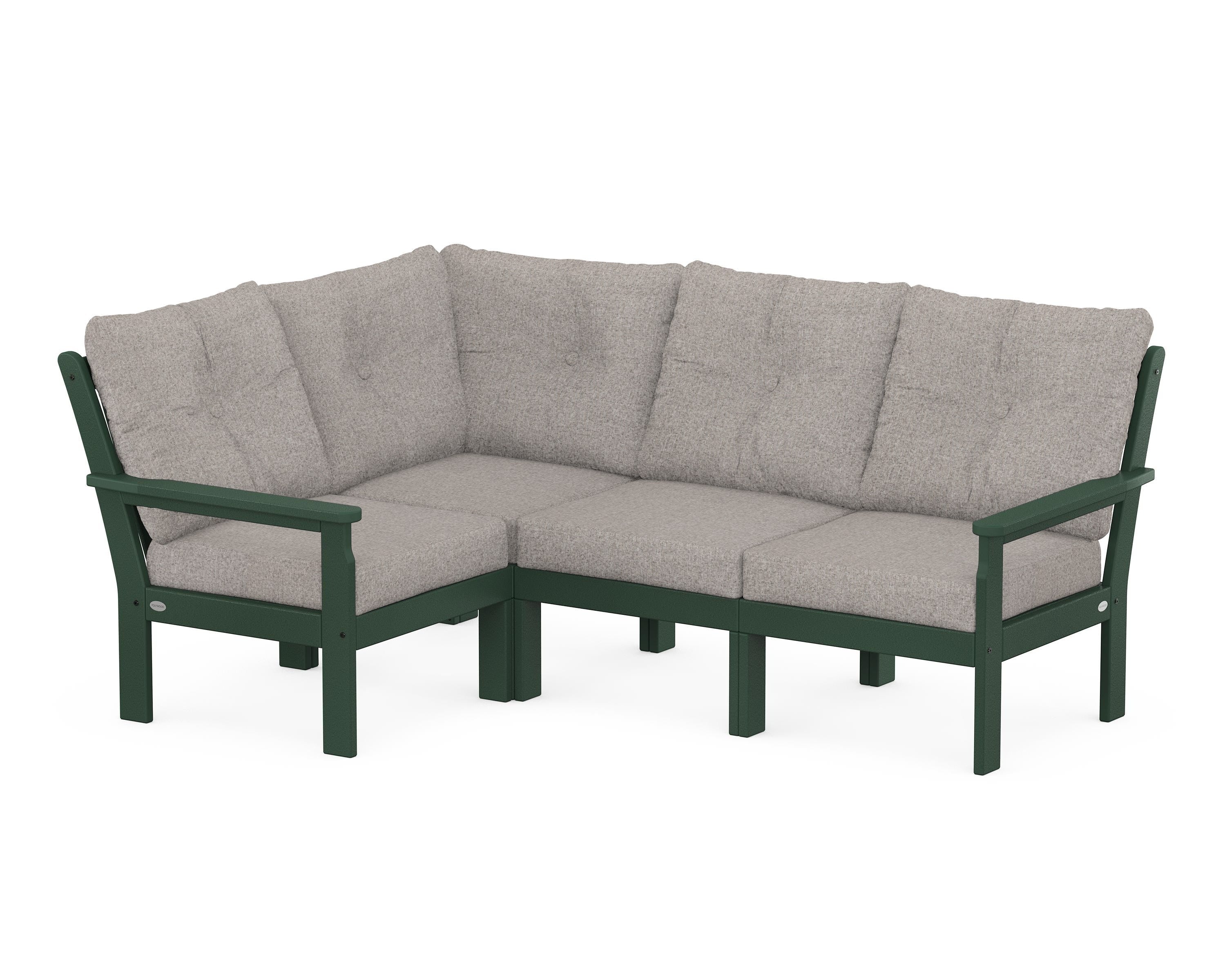 POLYWOOD Vineyard 4-Piece Sectional in Green / Weathered Tweed