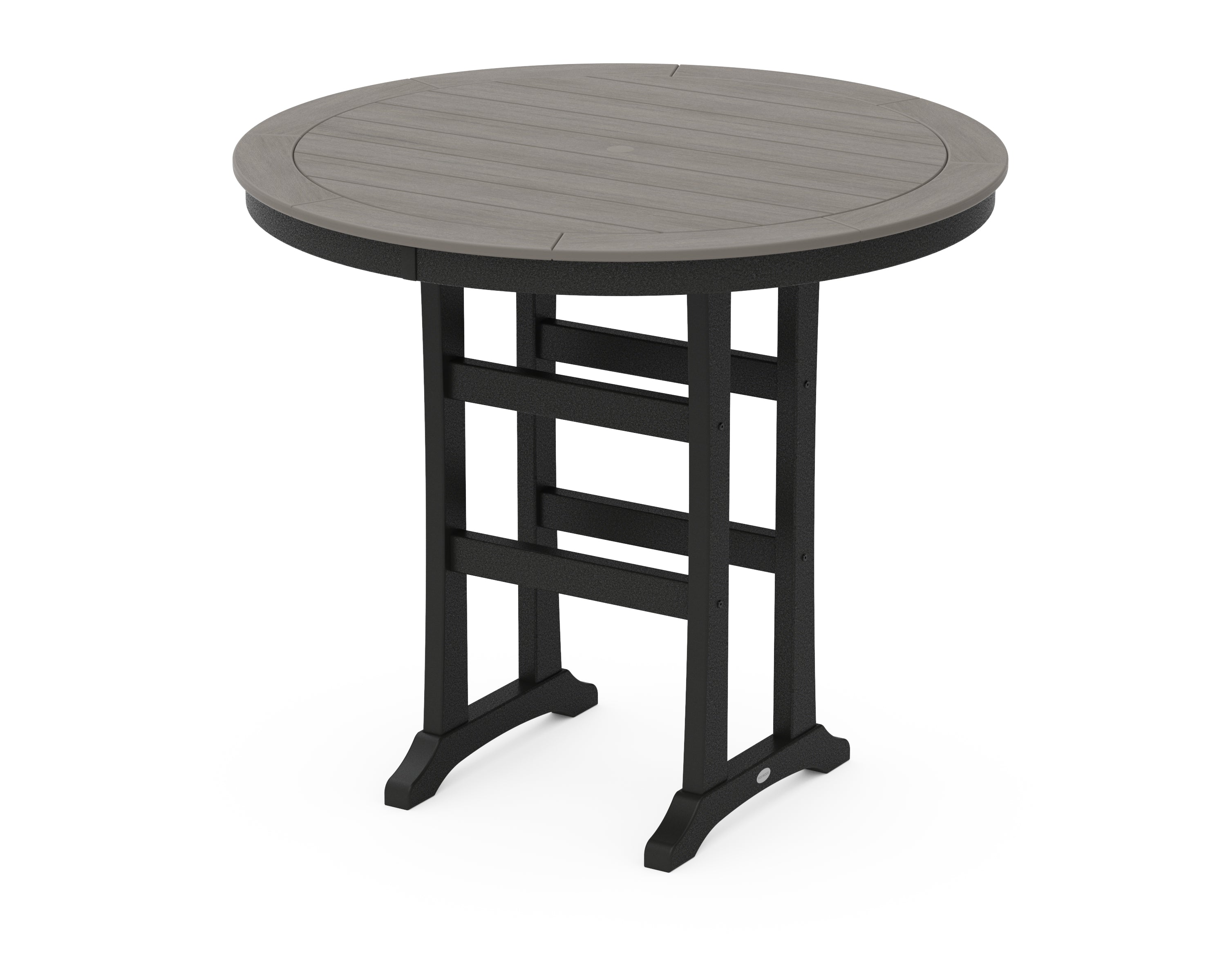 POLYWOOD Nautical Trestle 48" Round Bar Table in Black / Driftwood