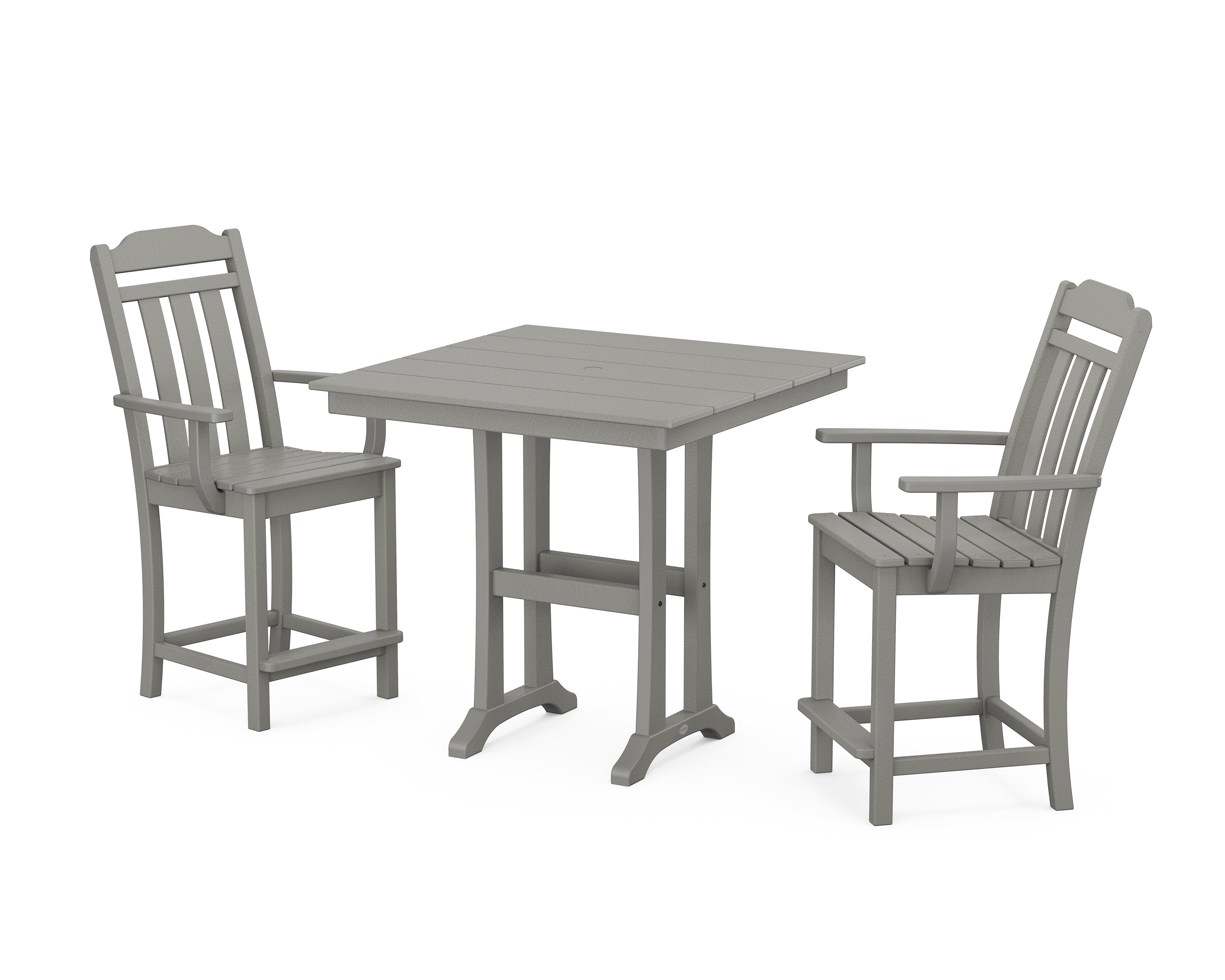 POLYWOOD Country Living 3-Piece Farmhouse Counter Set with Trestle Legs in Slate Grey