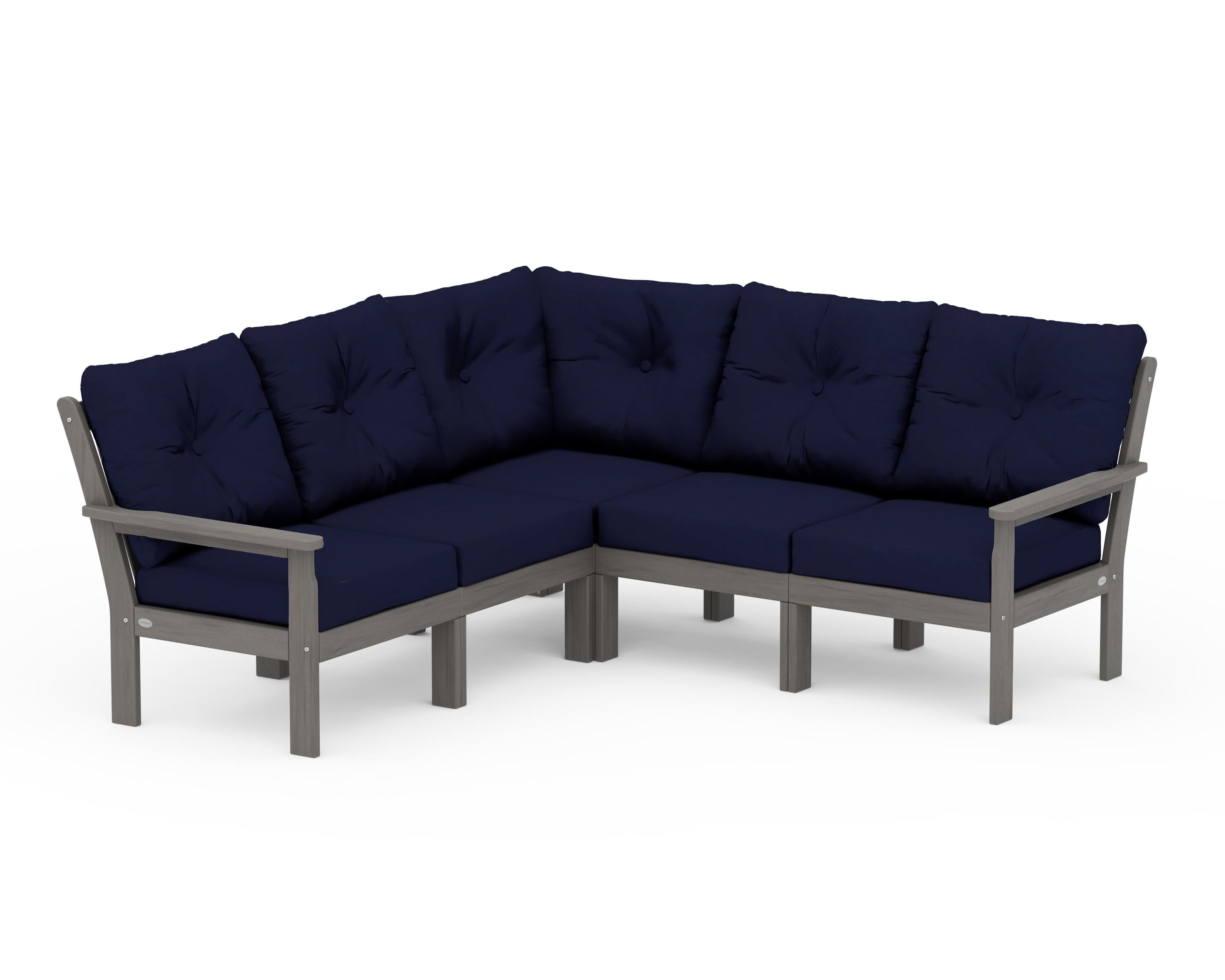 POLYWOOD Vineyard 5-Piece Sectional in Driftwood / Navy