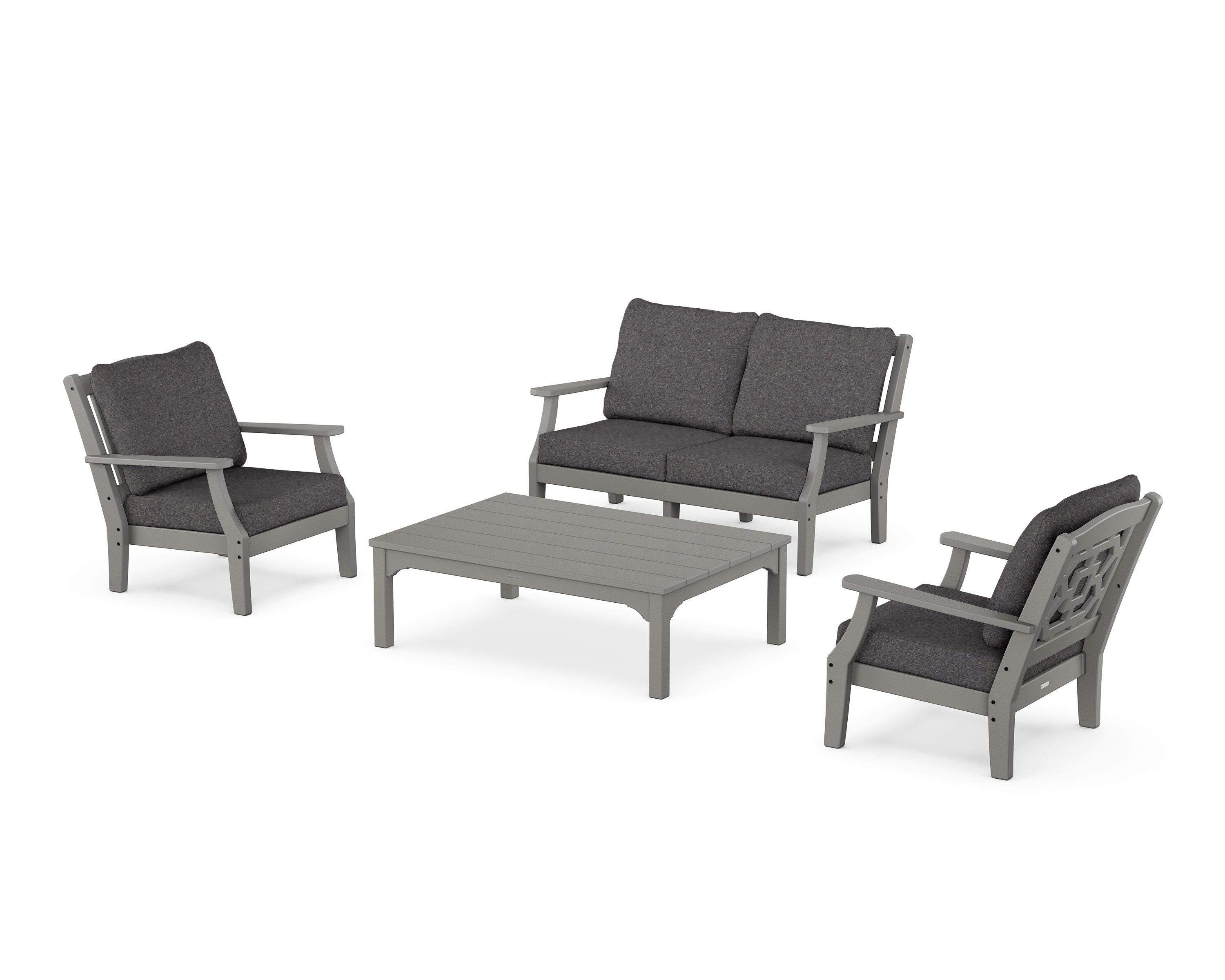 Martha Stewart by POLYWOOD Chinoiserie 4-Piece Deep Seating Set with Loveseat in Slate Grey / Ash Charcoal